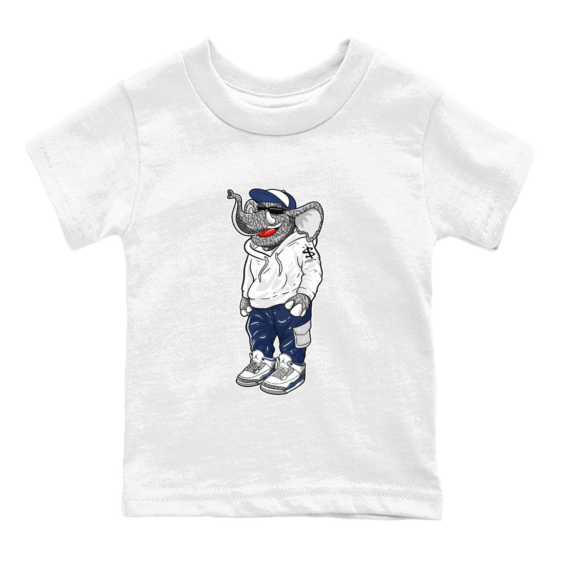 AJ3 Midnight Navy shirt to match jordans Sneakerhead Elephant sneaker match t-shirt 3s Midnight Navy Drip Gear Zone baby toddler White 2 cotton sneaker tee