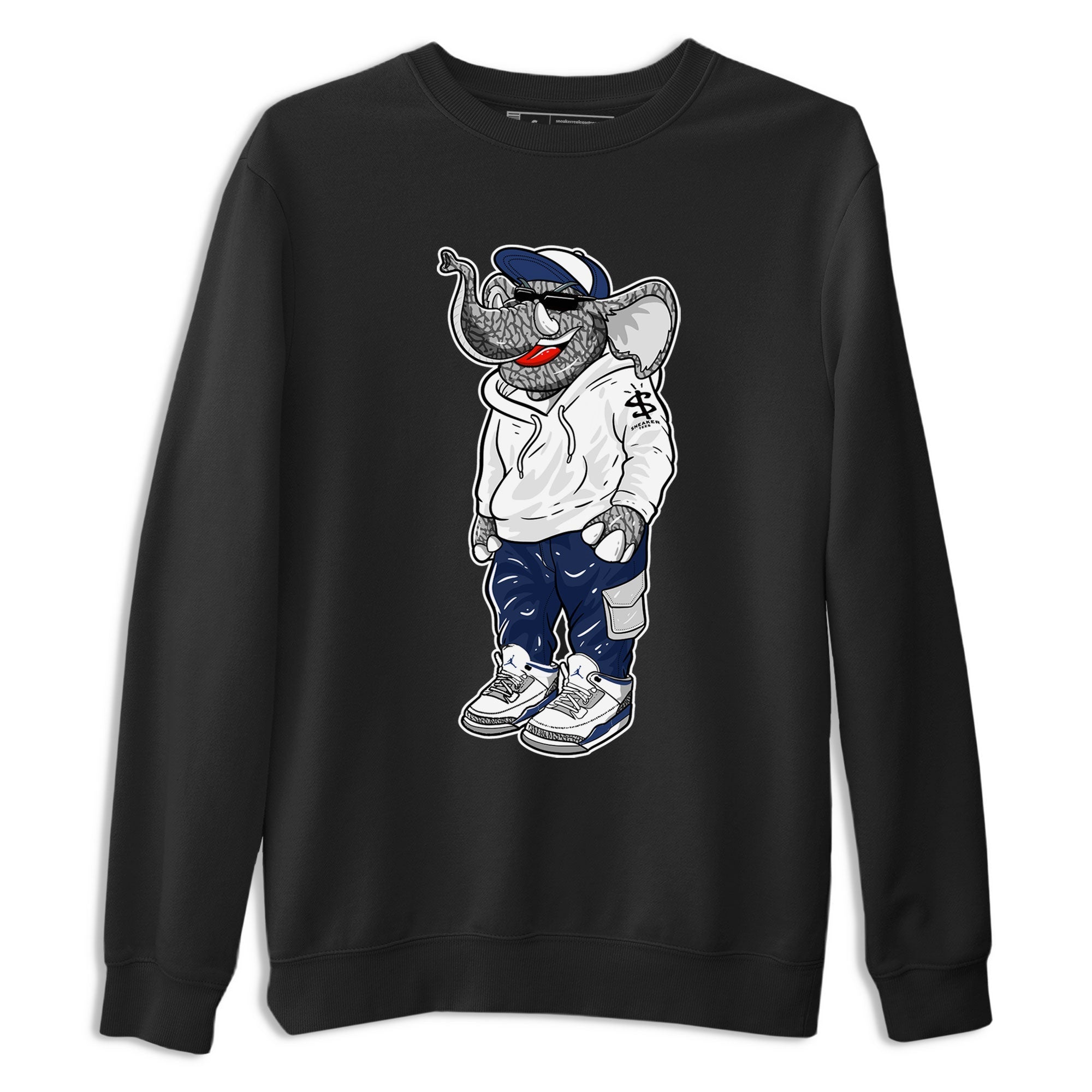 AJ3 Midnight Navy shirt to match jordans Sneakerhead Elephant sneaker match t-shirt 3s Midnight Navy Drip Gear Zone unisex cotton Black 2 Crew Neck T-Shirt