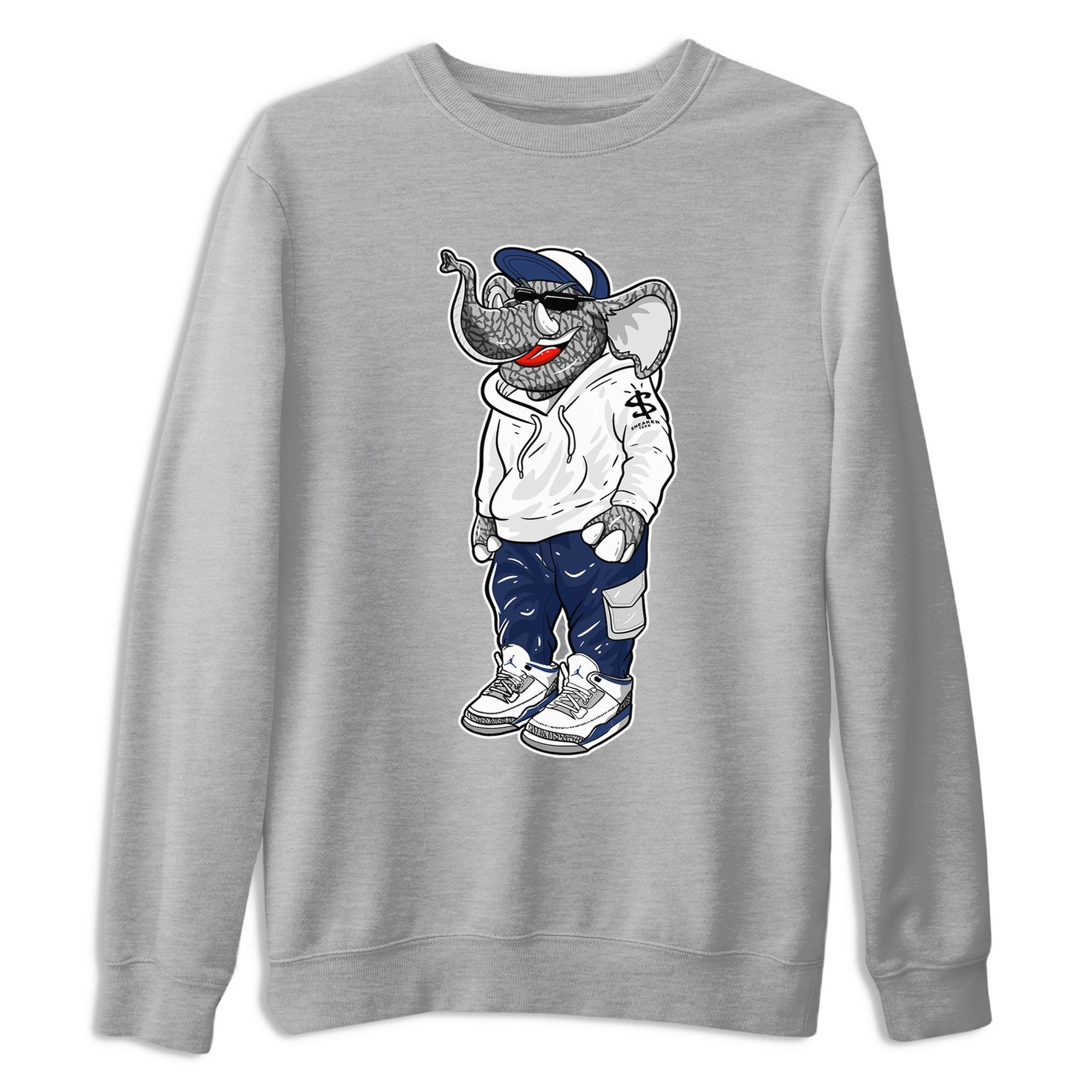 AJ3 Midnight Navy shirt to match jordans Sneakerhead Elephant sneaker match t-shirt 3s Midnight Navy Drip Gear Zone unisex cotton Heather Grey 2 Crew Neck T-Shirt