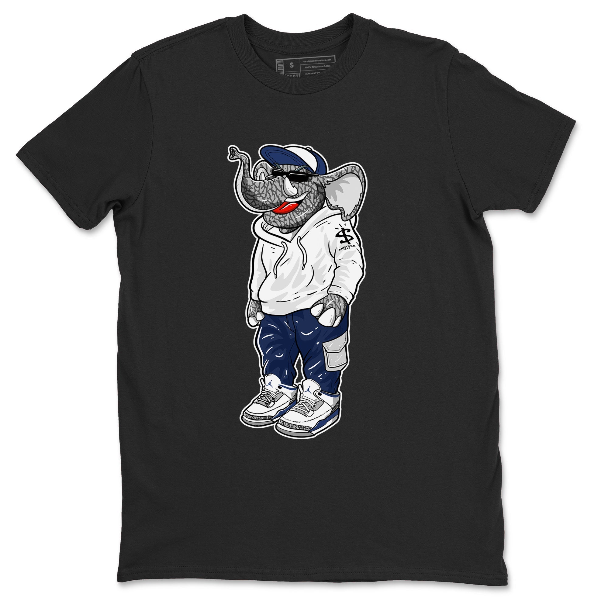 AJ3 Midnight Navy shirt to match jordans Sneakerhead Elephant sneaker match t-shirt 3s Midnight Navy Drip Gear Zone unisex cotton Black 2 Crew Neck T-Shirt