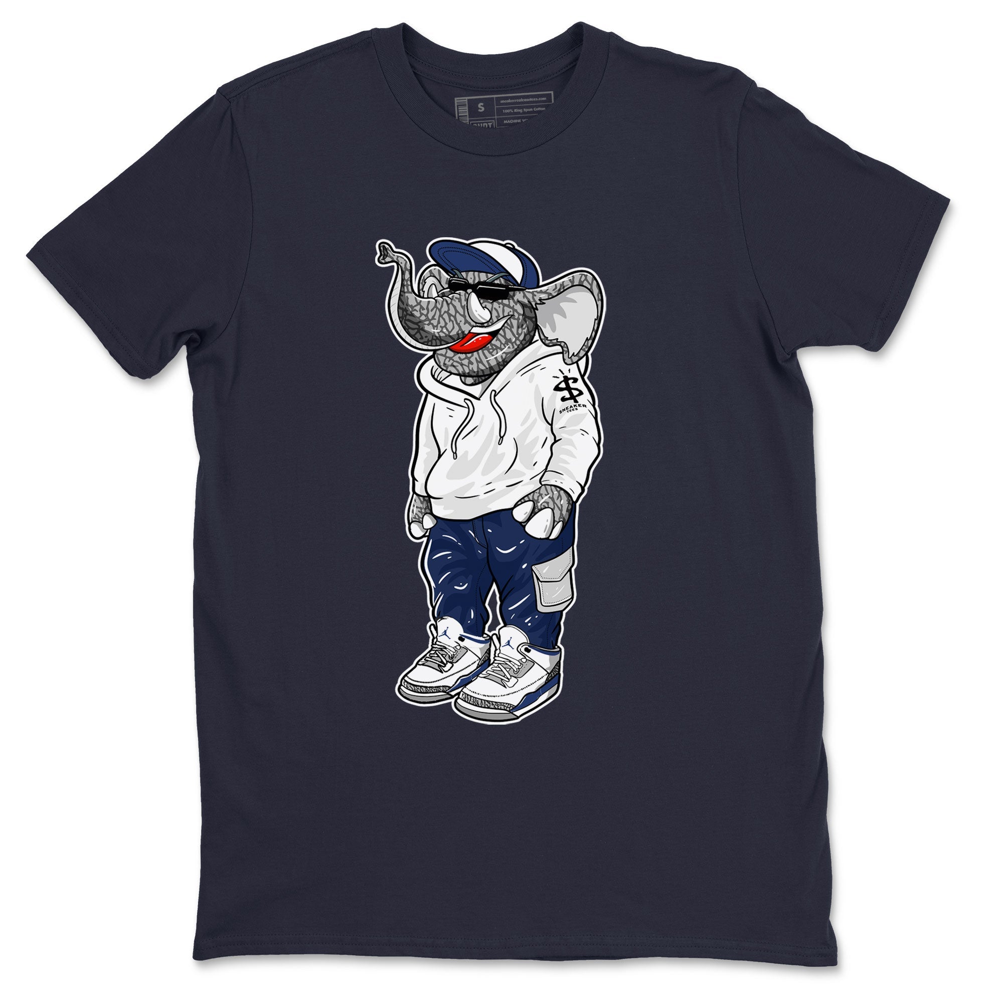 AJ3 Midnight Navy shirt to match jordans Sneakerhead Elephant sneaker match t-shirt 3s Midnight Navy Drip Gear Zone unisex cotton Navy 2 Crew Neck T-Shirt