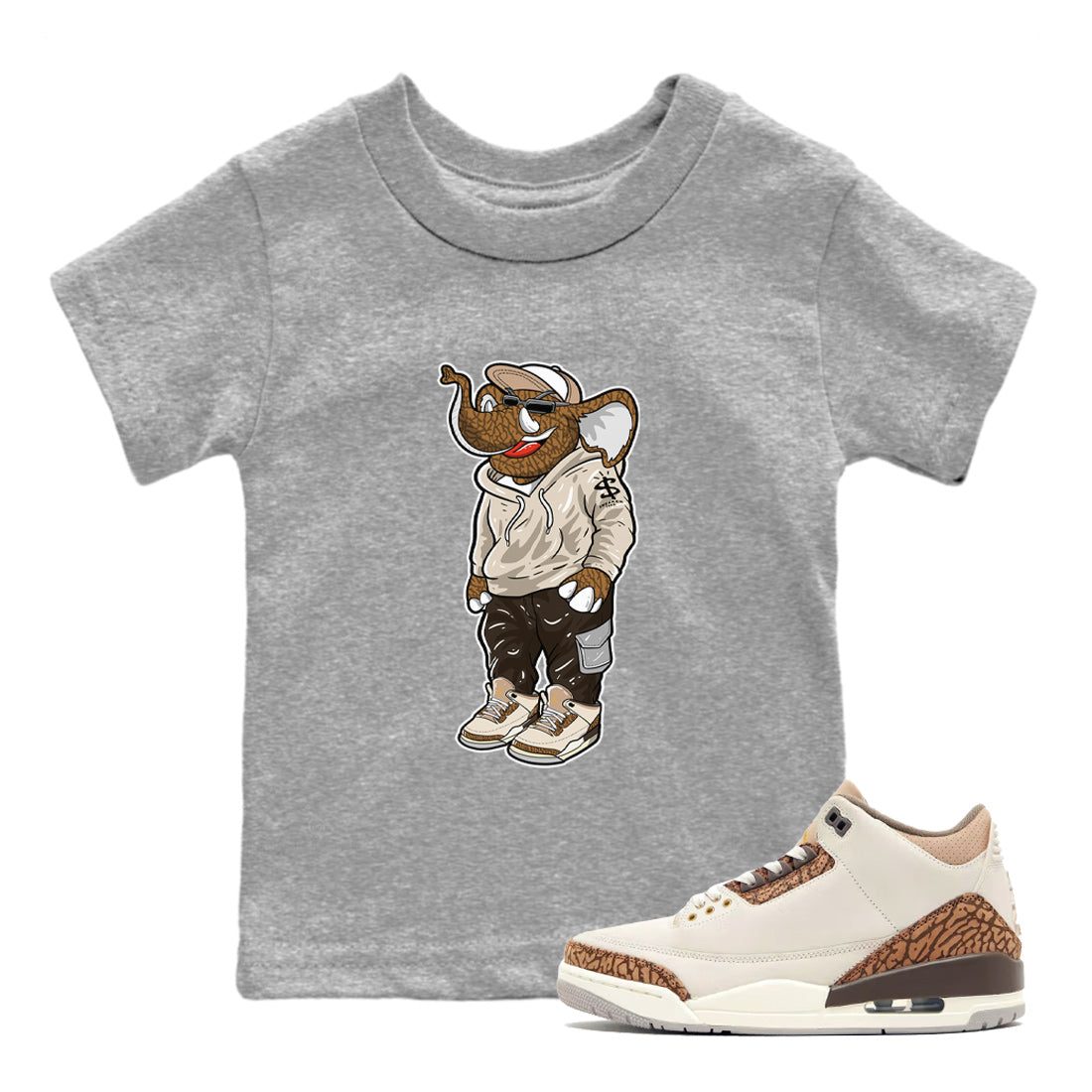 Air Jordan 3 Palomino Sneaker Match Tees Sneakerhead Elephant Streetwear Sneaker Shirt Jordan 3 Palomino Sneaker Release Tees Kids Shirts Heather Grey 1