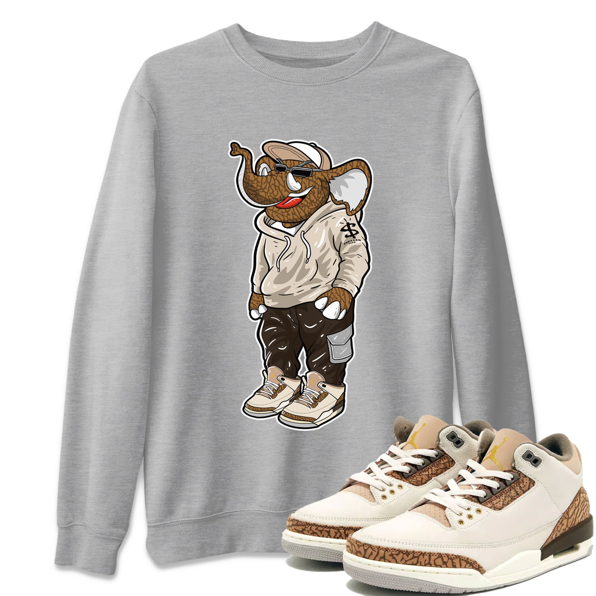 Air Jordan 3 Palomino Sneaker Match Tees Sneakerhead Elephant Streetwear Sneaker Shirt Jordan 3 Palomino Sneaker Release Tees Unisex Shirts Heather Grey 1