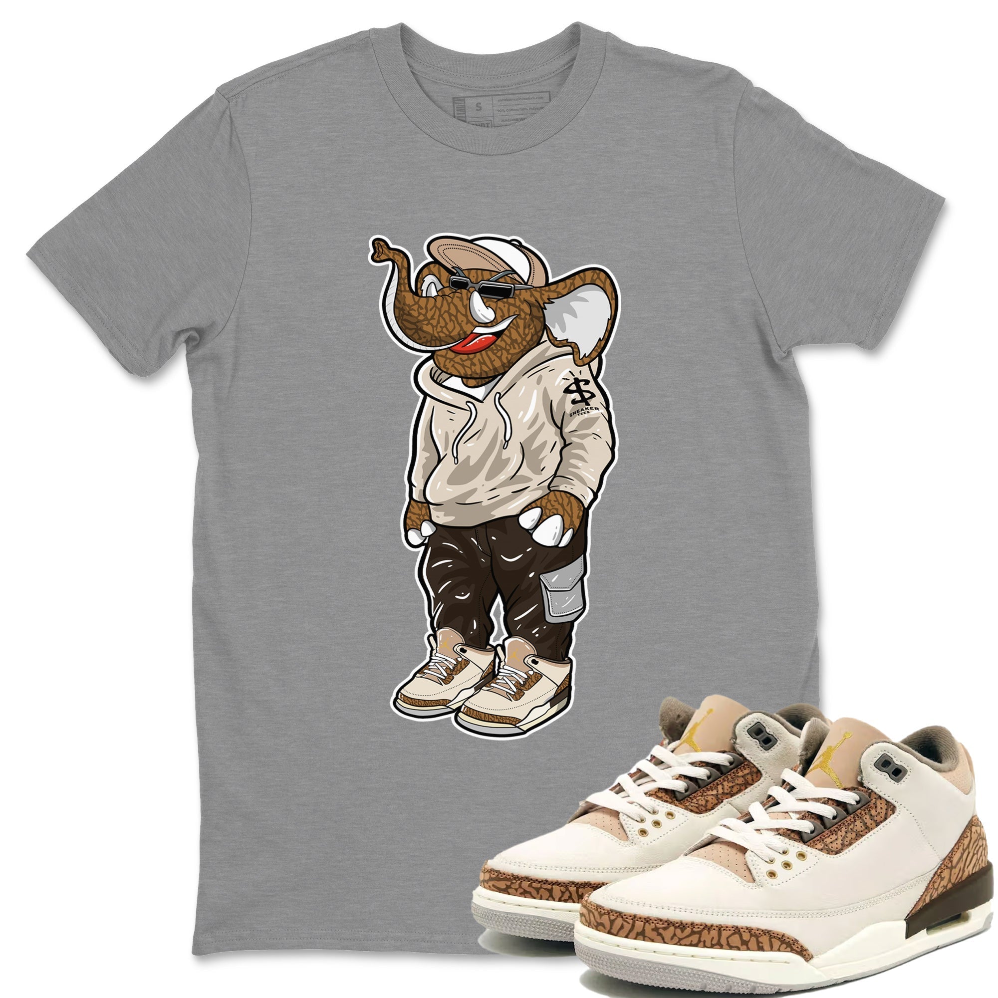Air Jordan 3 Palomino Sneaker Match Tees Sneakerhead Elephant Streetwear Sneaker Shirt Jordan 3 Palomino Sneaker Release Tees Unisex Shirts Heather Grey 1