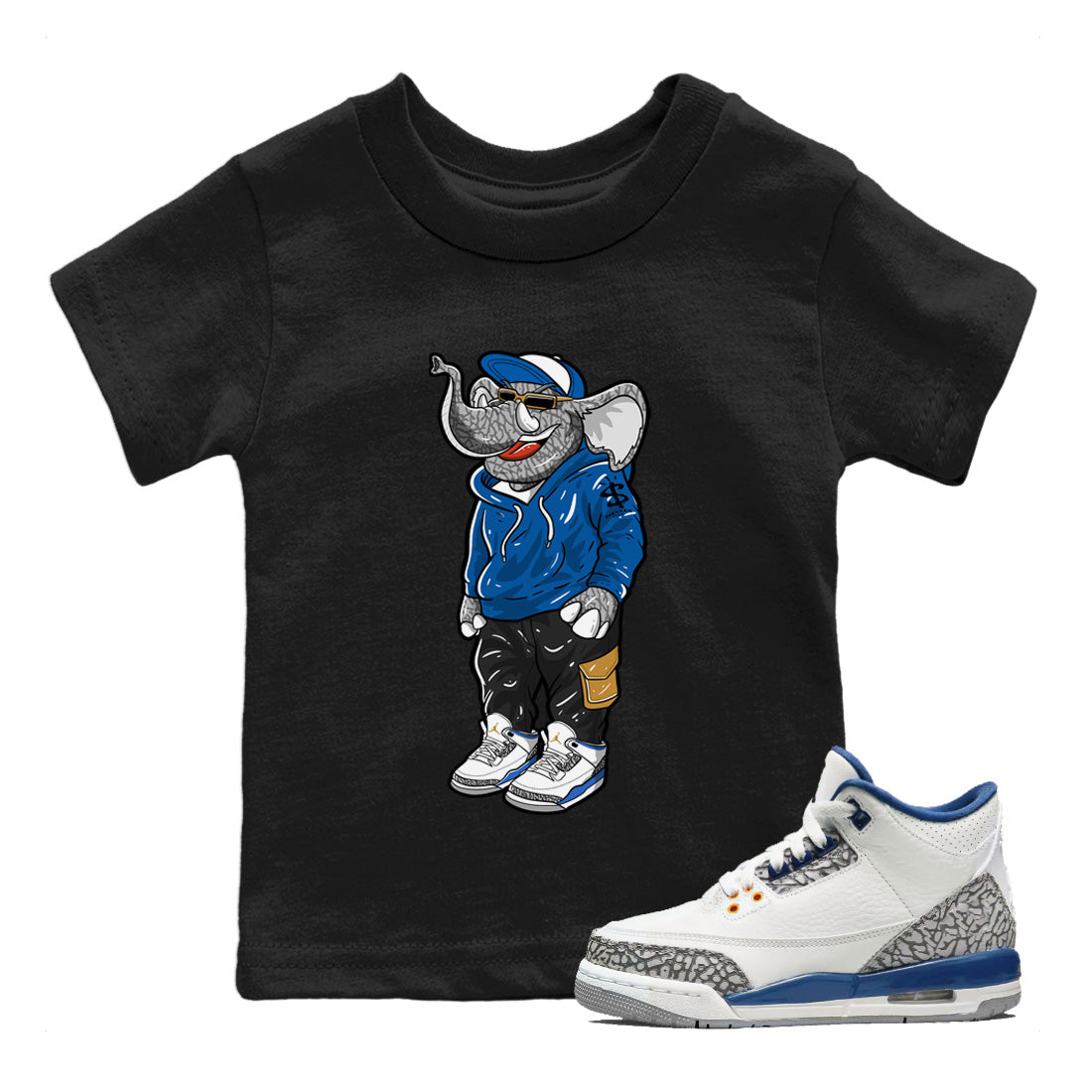 Air Jordan 3 Wizards Sneaker Match Tees Sneakerhead Elephant Streetwear Sneaker Shirt Air Jordan 3 Retro Wizards Sneaker Release Tees Kids Shirts Black 1