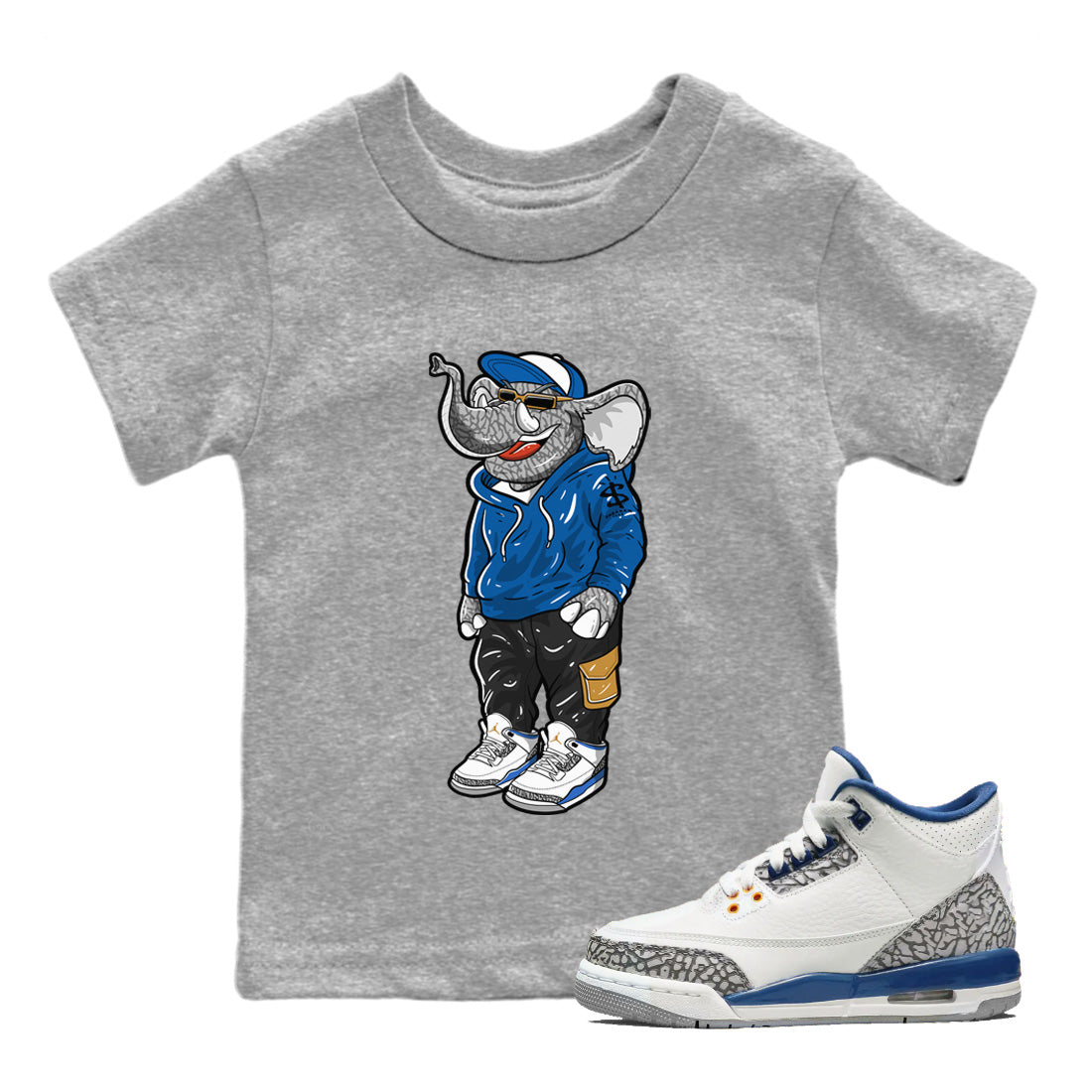 Air Jordan 3 Wizards Sneaker Match Tees Sneakerhead Elephant Streetwear Sneaker Shirt Air Jordan 3 Retro Wizards Sneaker Release Tees Kids Shirts Heather Grey 1