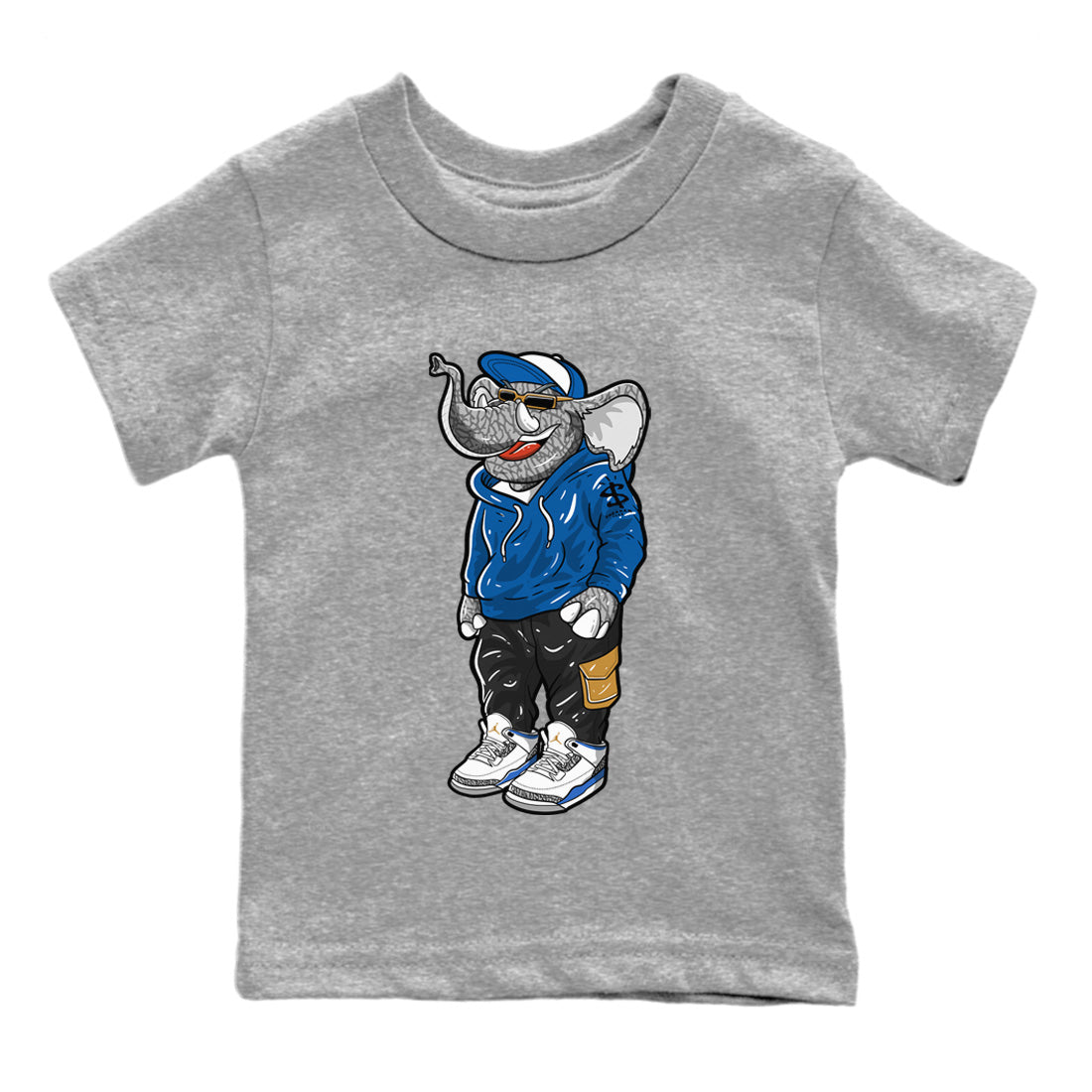 Air Jordan 3 Wizards Sneaker Match Tees Sneakerhead Elephant Streetwear Sneaker Shirt Air Jordan 3 Retro Wizards Sneaker Release Tees Kids Shirts Heather Grey 2