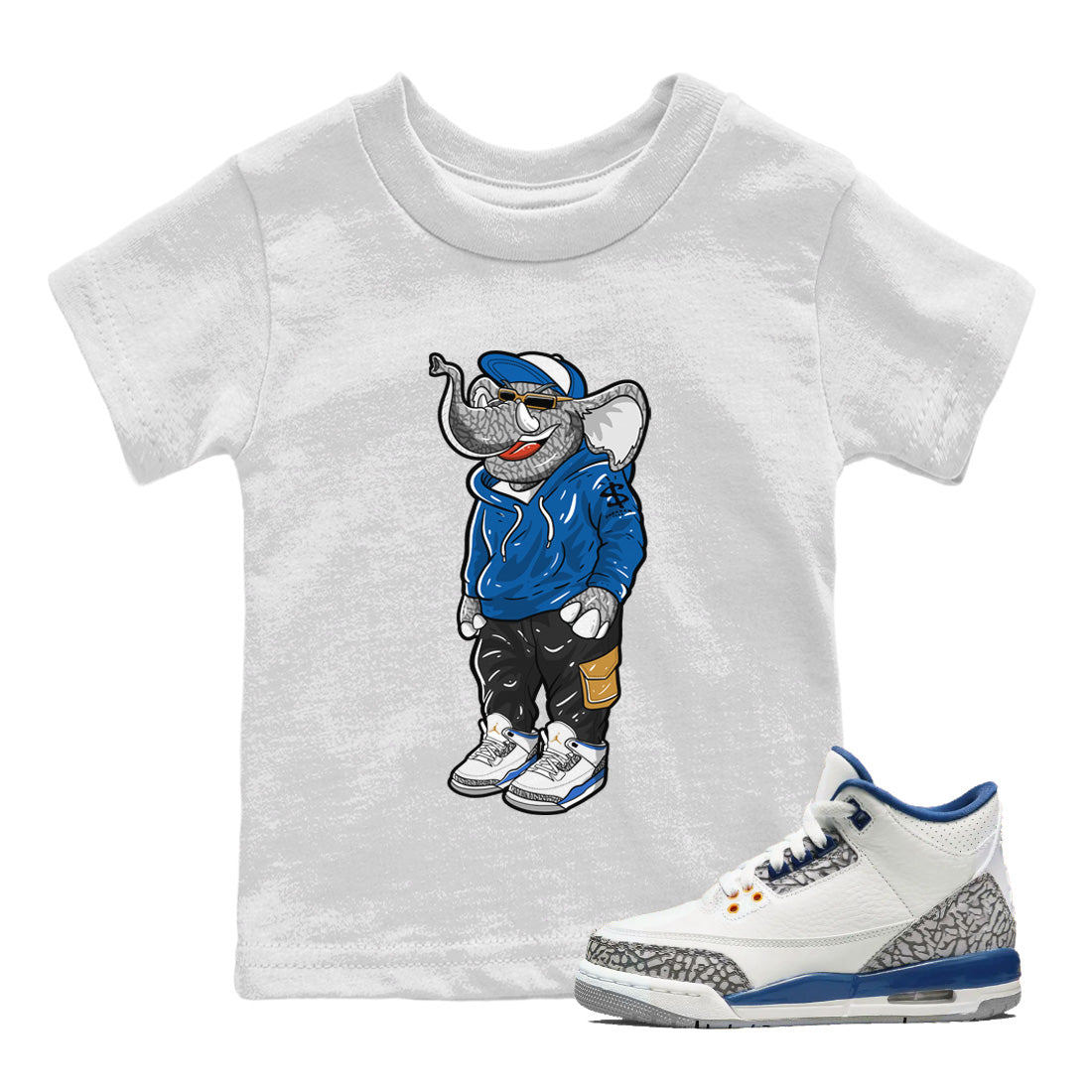 Air Jordan 3 Wizards Sneaker Match Tees Sneakerhead Elephant Streetwear Sneaker Shirt Air Jordan 3 Retro Wizards Sneaker Release Tees Kids Shirts White 1