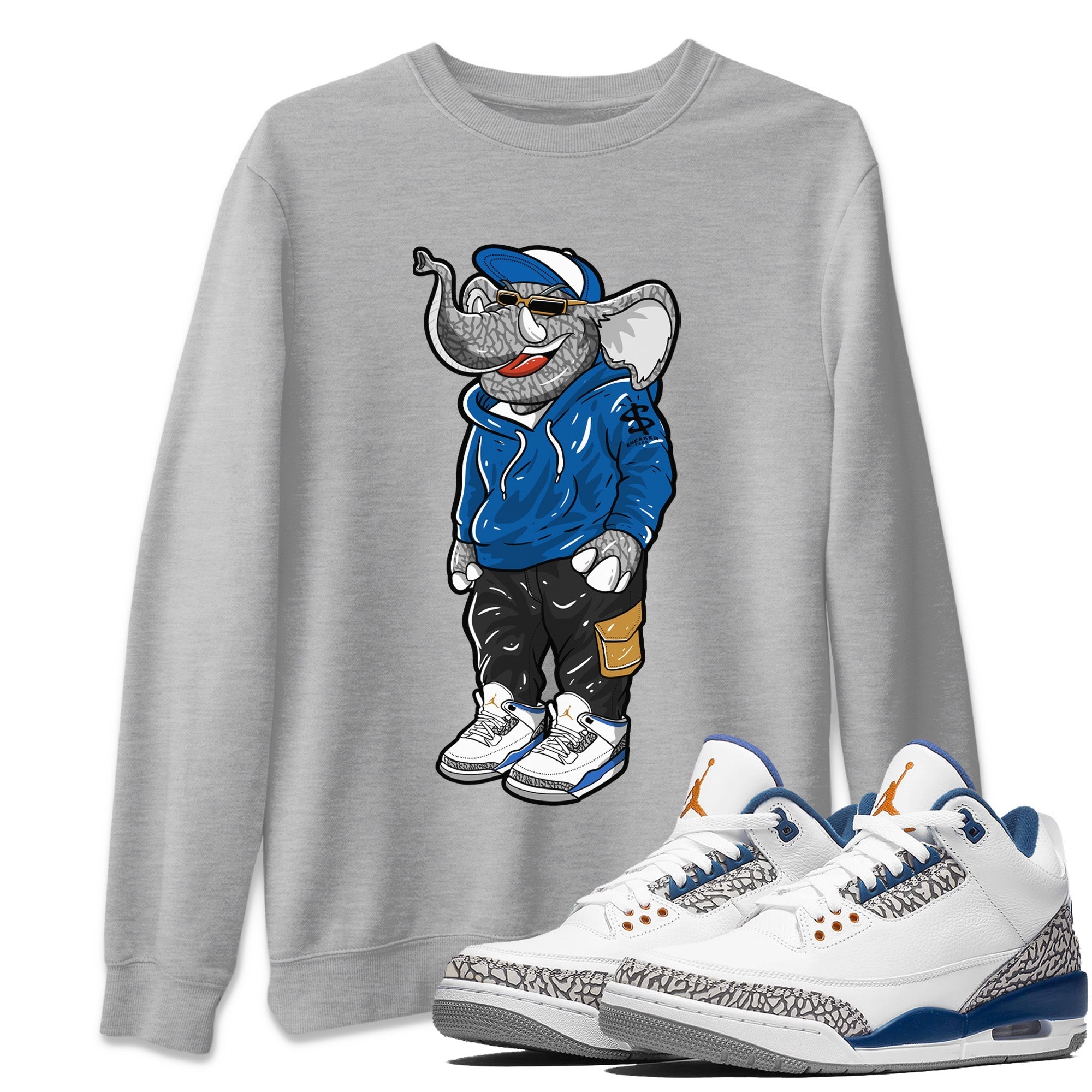 Air Jordan 3 Wizards Sneaker Match Tees Sneakerhead Elephant Streetwear Sneaker Shirt Air Jordan 3 Retro Wizards Sneaker Release Tees Unisex Shirts Heather Grey 1