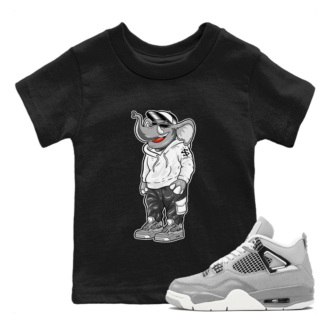 Air Jordan 4 Retro Frozen Moments shirt to match jordans Sneakerhead Elephant Streetwear Sneaker Shirt AJ4 Frozen Moments Drip Gear Zone Sneaker Matching Clothing Baby Toddler Black 1 T-Shirt