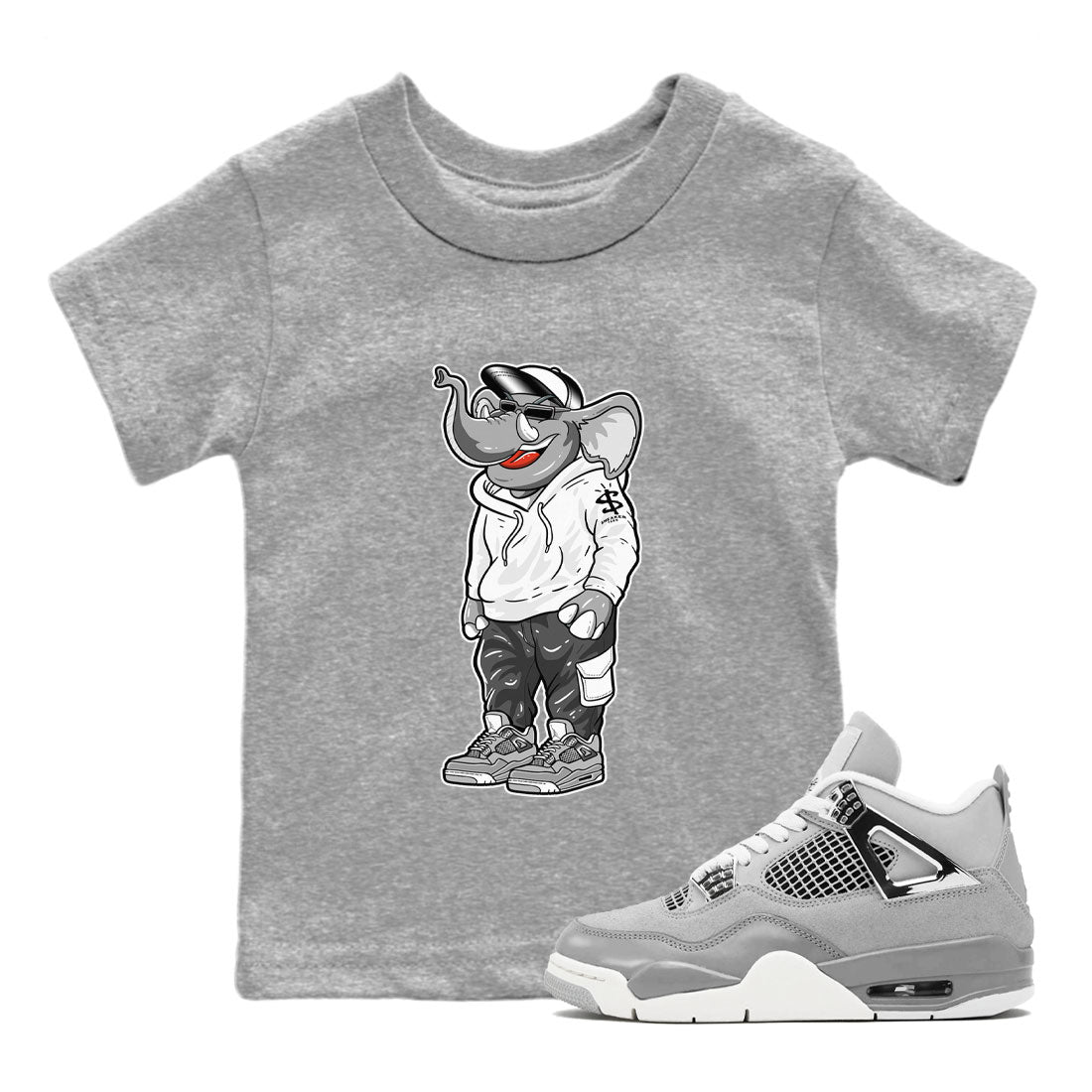 Air Jordan 4 Retro Frozen Moments shirt to match jordans Sneakerhead Elephant Streetwear Sneaker Shirt AJ4 Frozen Moments Drip Gear Zone Sneaker Matching Clothing Baby Toddler Heather Grey 1 T-Shirt