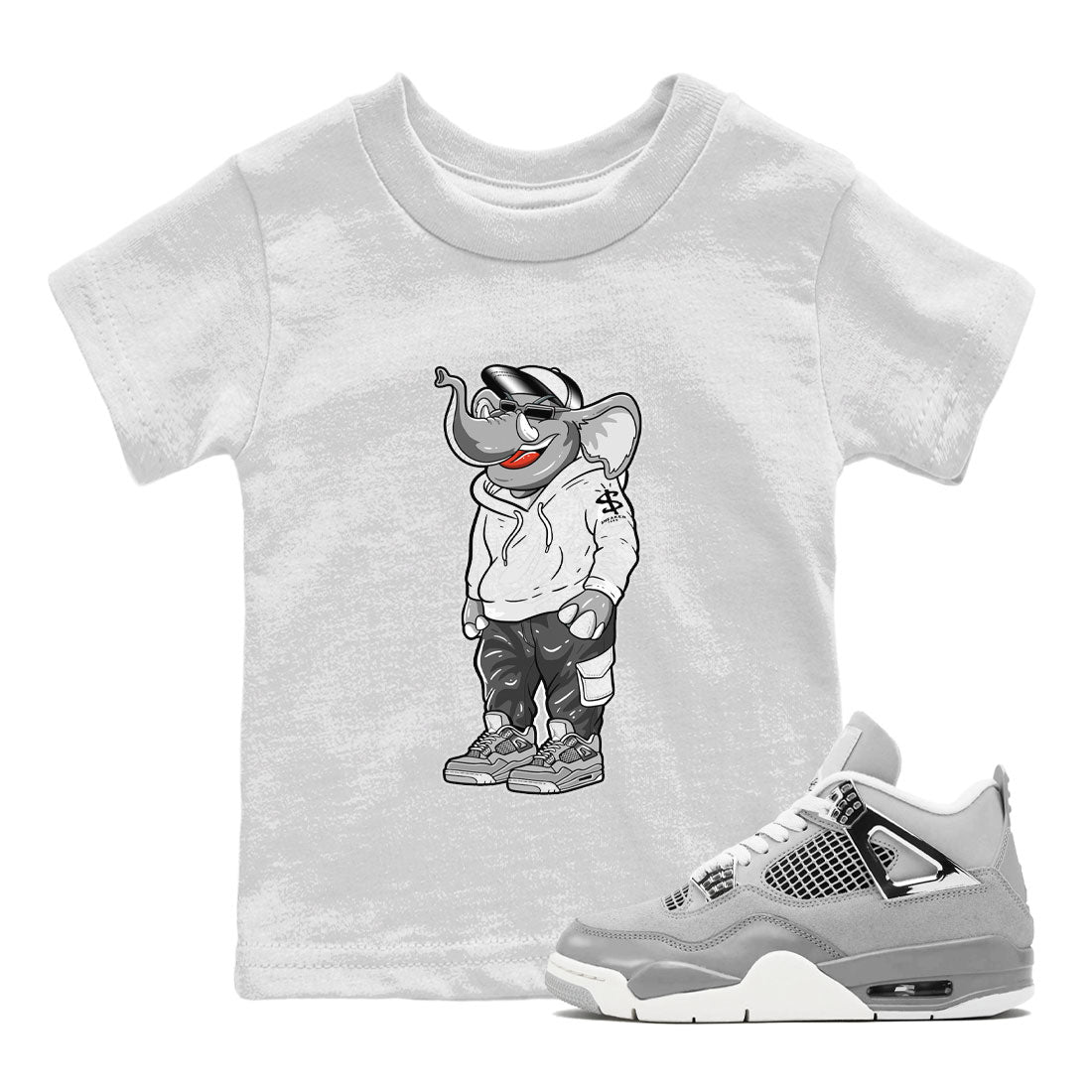 Air Jordan 4 Retro Frozen Moments shirt to match jordans Sneakerhead Elephant Streetwear Sneaker Shirt AJ4 Frozen Moments Drip Gear Zone Sneaker Matching Clothing Baby Toddler White 1 T-Shirt