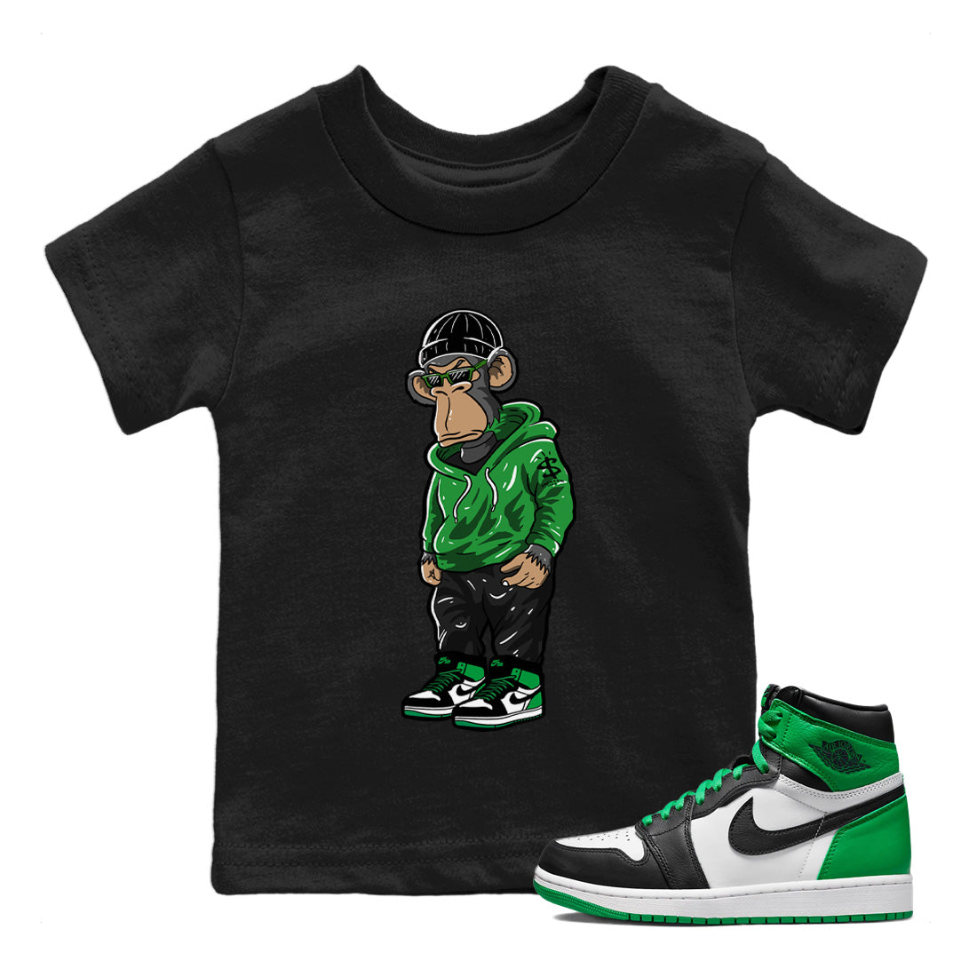 Air Jordan 1 Celtics Sneaker Match Tees Sneakerhead Monkey Streetwear Sneaker Shirt Air Jordan 1 Retro Celtics Sneaker Release Tees Kids Shirts Black 1