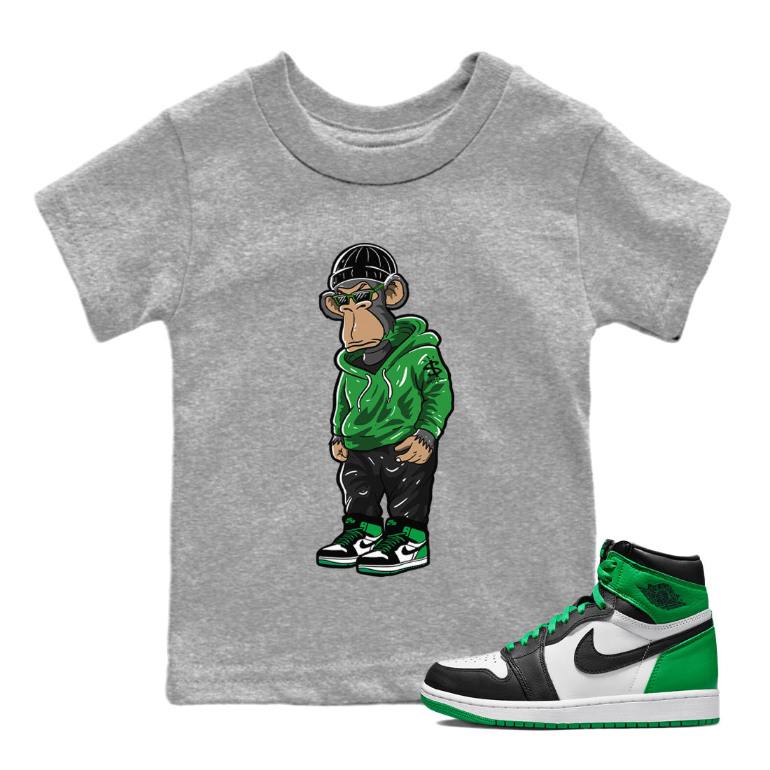 Air Jordan 1 Celtics Sneaker Match Tees Sneakerhead Monkey Streetwear Sneaker Shirt Air Jordan 1 Retro Celtics Sneaker Release Tees Kids Shirts Heather Grey 1