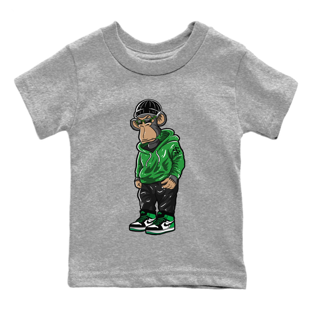 Air Jordan 1 Celtics Sneaker Match Tees Sneakerhead Monkey Streetwear Sneaker Shirt Air Jordan 1 Retro Celtics Sneaker Release Tees Kids Shirts Heather Grey 2