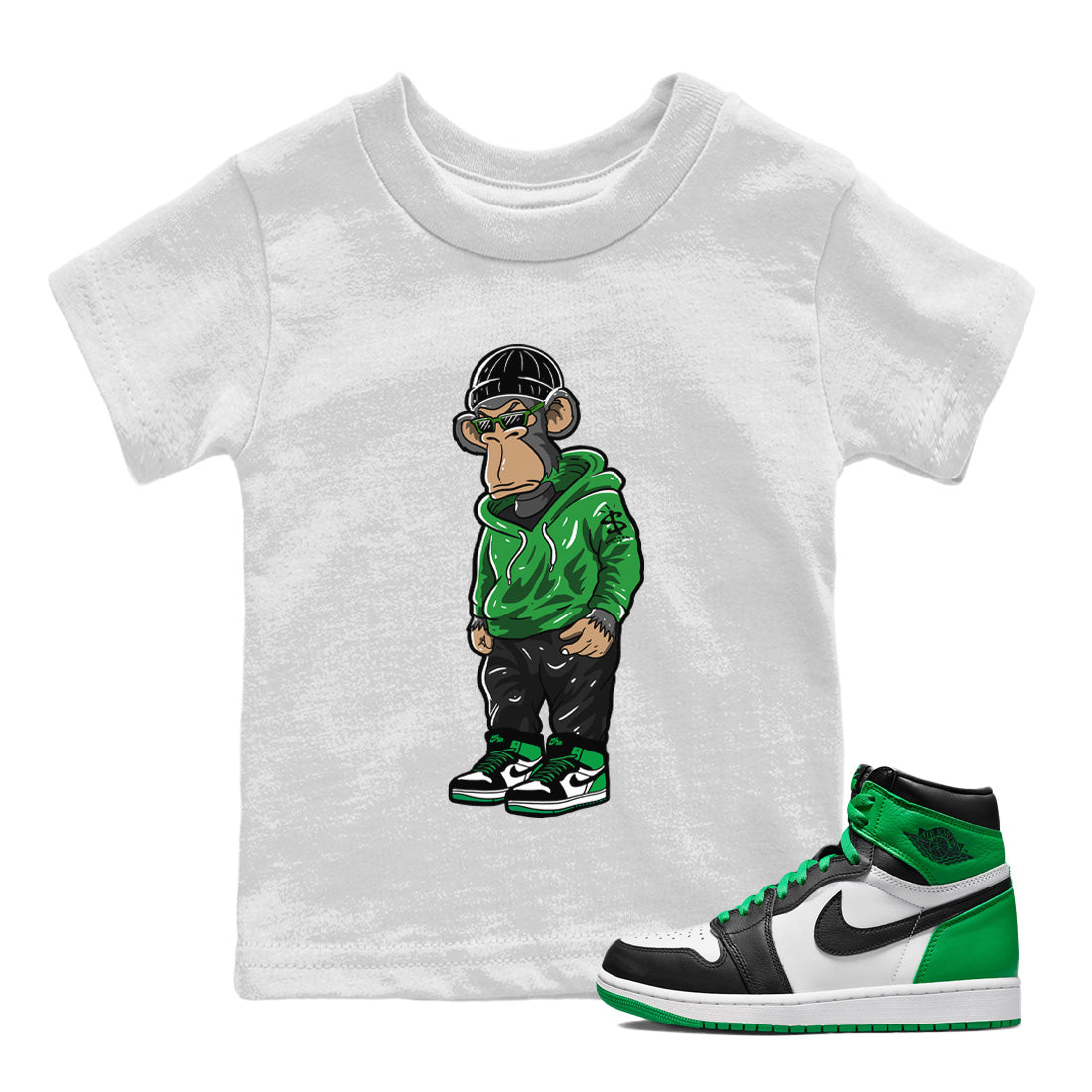 Air Jordan 1 Celtics Sneaker Match Tees Sneakerhead Monkey Streetwear Sneaker Shirt Air Jordan 1 Retro Celtics Sneaker Release Tees Kids Shirts White 1