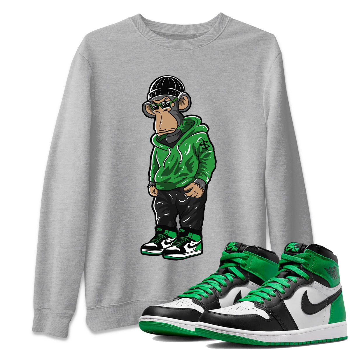 Air Jordan 1 Celtics Sneaker Match Tees Sneakerhead Monkey Streetwear Sneaker Shirt Air Jordan 1 Retro Celtics Sneaker Release Tees Unisex Shirts Heather Grey 1