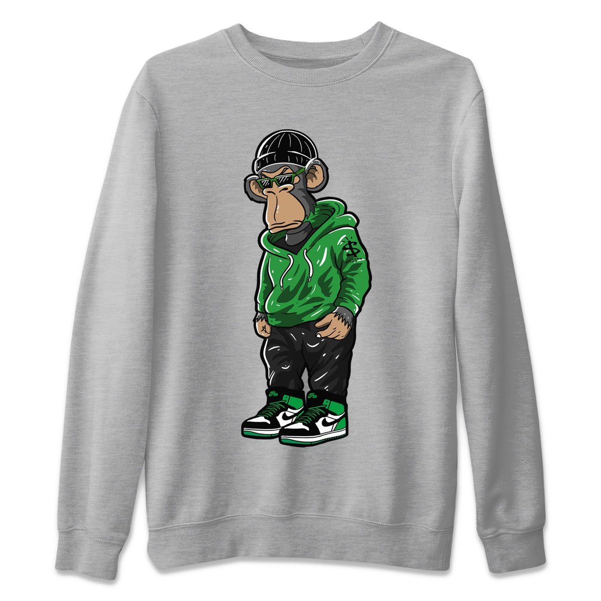 Air Jordan 1 Celtics Sneaker Match Tees Sneakerhead Monkey Streetwear Sneaker Shirt Air Jordan 1 Retro Celtics Sneaker Release Tees Unisex Shirts Heather Grey 2