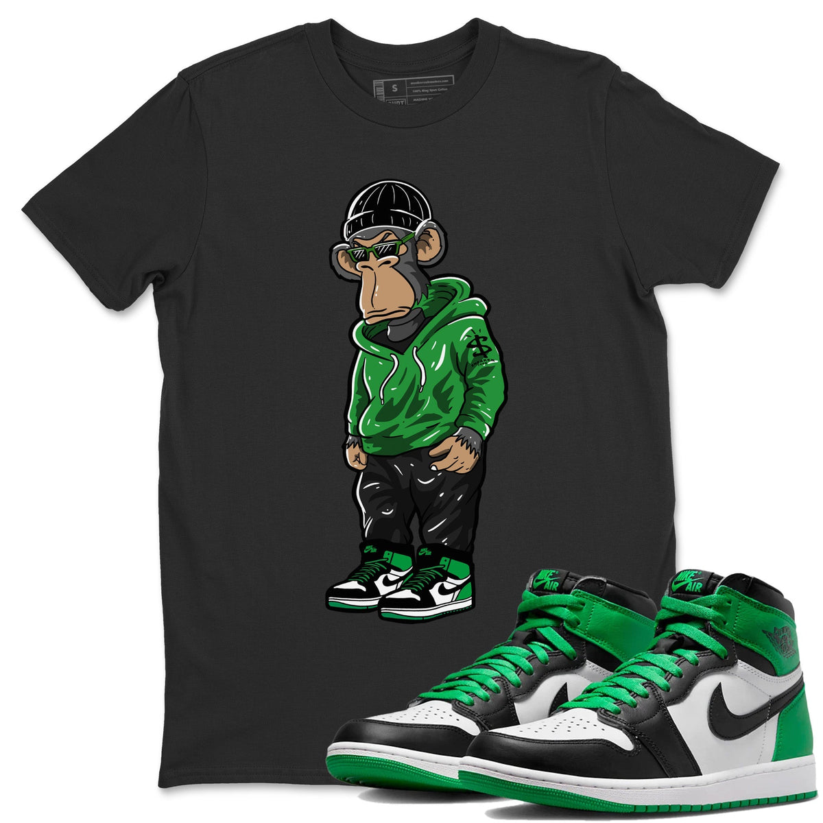 Air Jordan 1 Celtics Sneaker Match Tees Sneakerhead Monkey Streetwear Sneaker Shirt Air Jordan 1 Retro Celtics Sneaker Release Tees Unisex Shirts Black 1