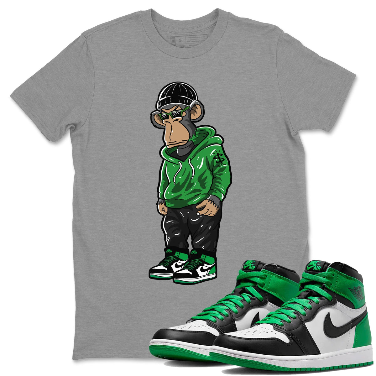 Air Jordan 1 Celtics Sneaker Match Tees Sneakerhead Monkey Streetwear Sneaker Shirt Air Jordan 1 Retro Celtics Sneaker Release Tees Unisex Shirts Heather Grey 1