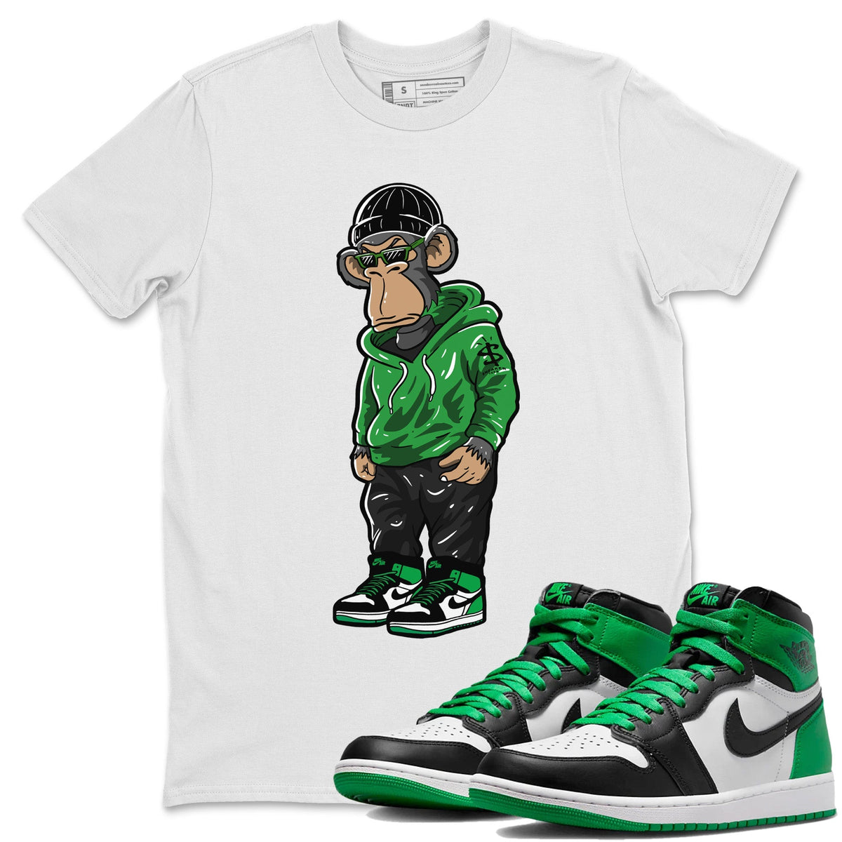 Air Jordan 1 Celtics Sneaker Match Tees Sneakerhead Monkey Streetwear Sneaker Shirt Air Jordan 1 Retro Celtics Sneaker Release Tees Unisex Shirts White 1