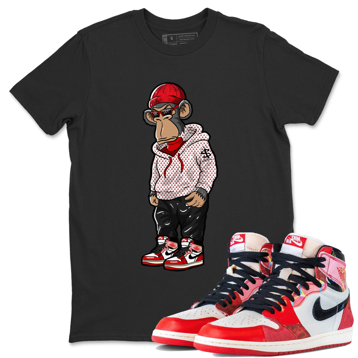 Air Jordan 1 Spider Man Sneaker Match Tees Sneakerhead Monkey Sneaker Release Tees Air Jordan 1 High OG x Spider Man Sneaker Release Tees Unisex Shirts Black 1