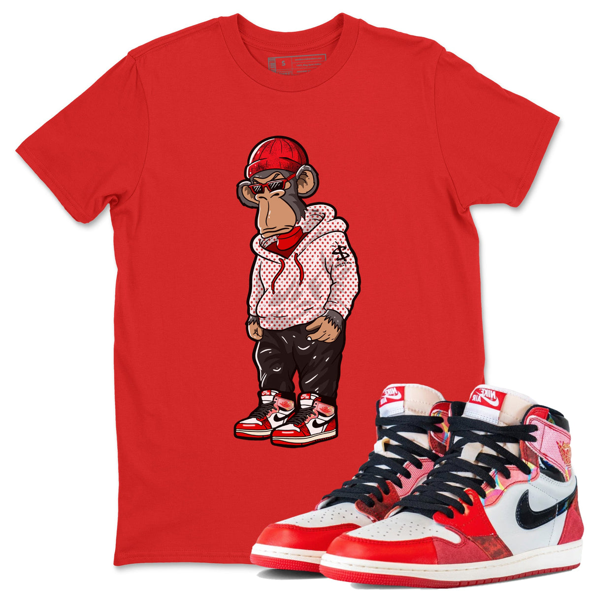 Air Jordan 1 Spider Man Sneakerhead Monkey Crew Neck Sneaker Release Tees Air Jordan 1 High OG x Spider Man Sneaker T-Shirts Size Chart