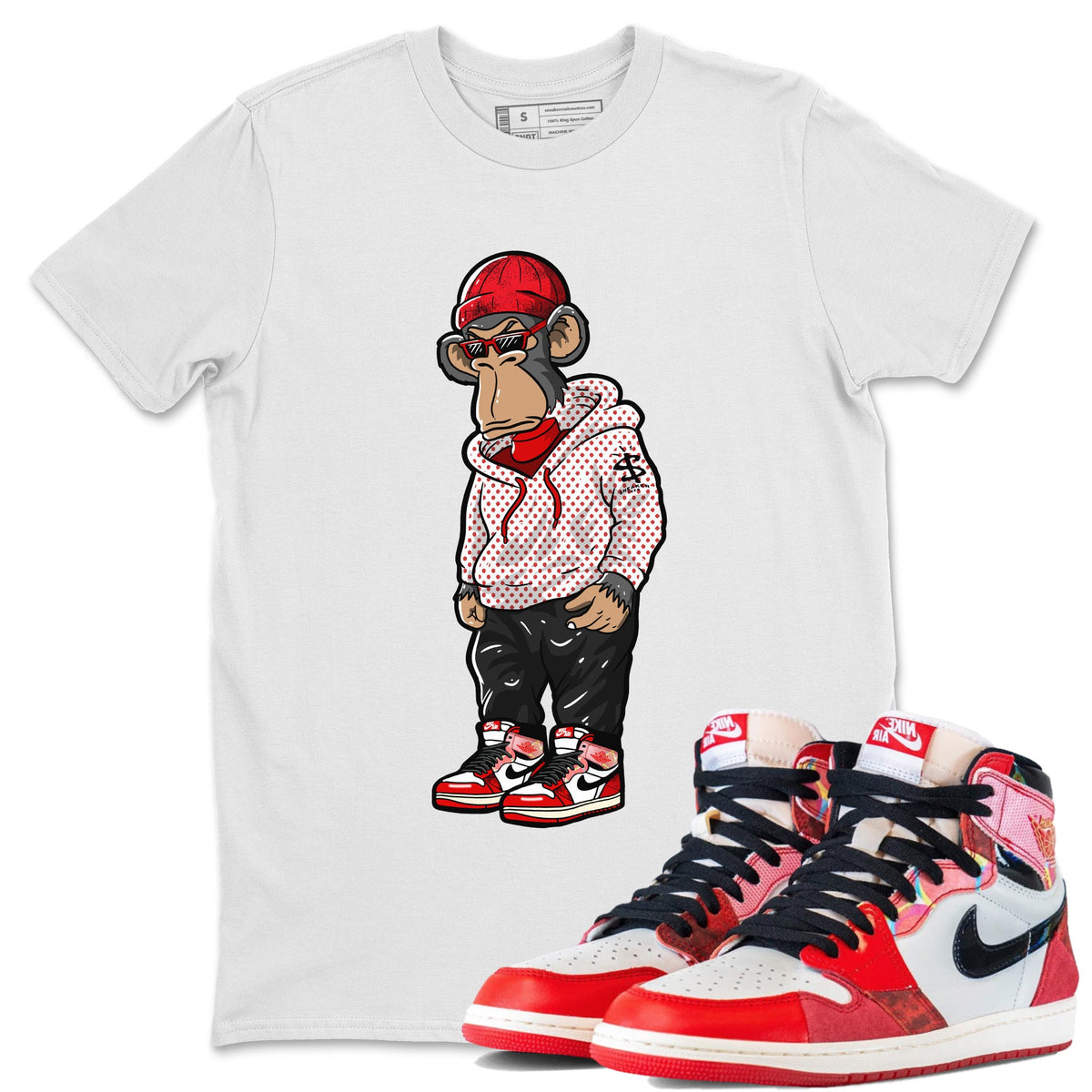 Air Jordan 1 Spider Man Sneaker Match Tees Sneakerhead Monkey Sneaker Release Tees Air Jordan 1 High OG x Spider Man Sneaker Release Tees Unisex Shirts White 1