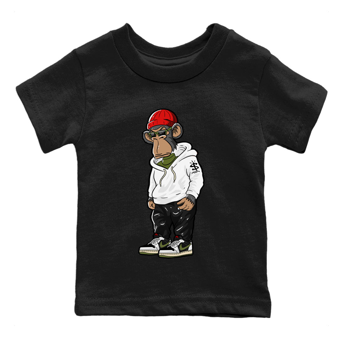 Air Jordan 1 Travis Scott Olive Sneakerhead Monkey Baby and Kids Streetwear Sneaker Shirt Air Jordan 1 Low x Travis Scott x Olive Kids Streetwear Sneaker Shirt Washing and Care Tip