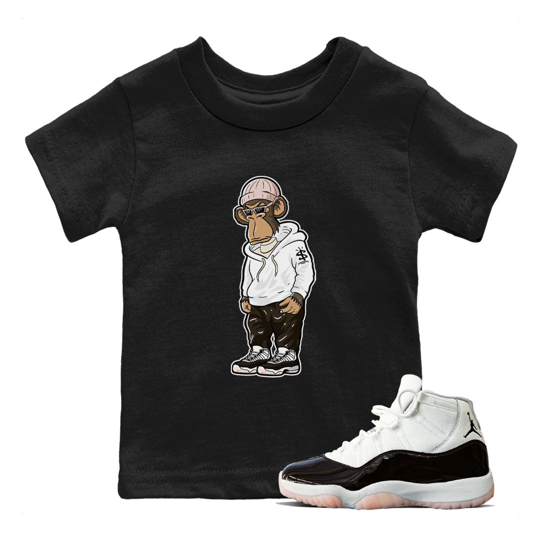 11s Neapolitan shirt to match jordans Sneakerhead Monkey sneaker matching t-shirts and clothing Air Jordan 11 Neapolitan Drip Gear Zone Youth Kids Toddler Black 1 T-Shirt