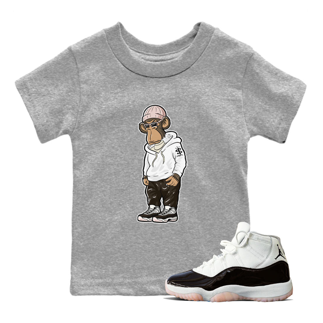 11s Neapolitan shirt to match jordans Sneakerhead Monkey sneaker matching t-shirts and clothing Air Jordan 11 Neapolitan Drip Gear Zone Youth Kids Toddler Heather Grey 1 T-Shirt