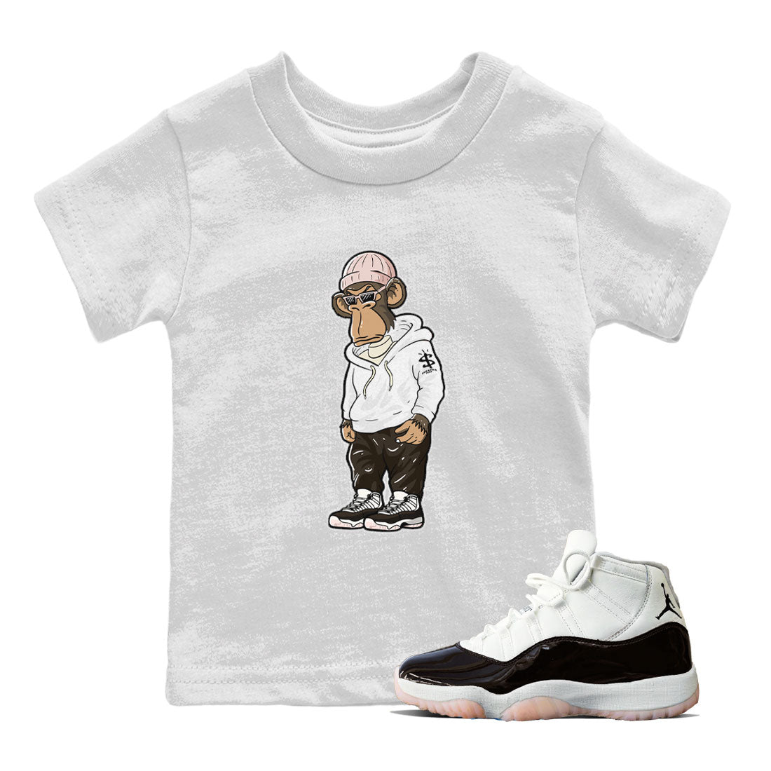 11s Neapolitan shirt to match jordans Sneakerhead Monkey sneaker matching t-shirts and clothing Air Jordan 11 Neapolitan Drip Gear Zone Youth Kids Toddler White 1 T-Shirt