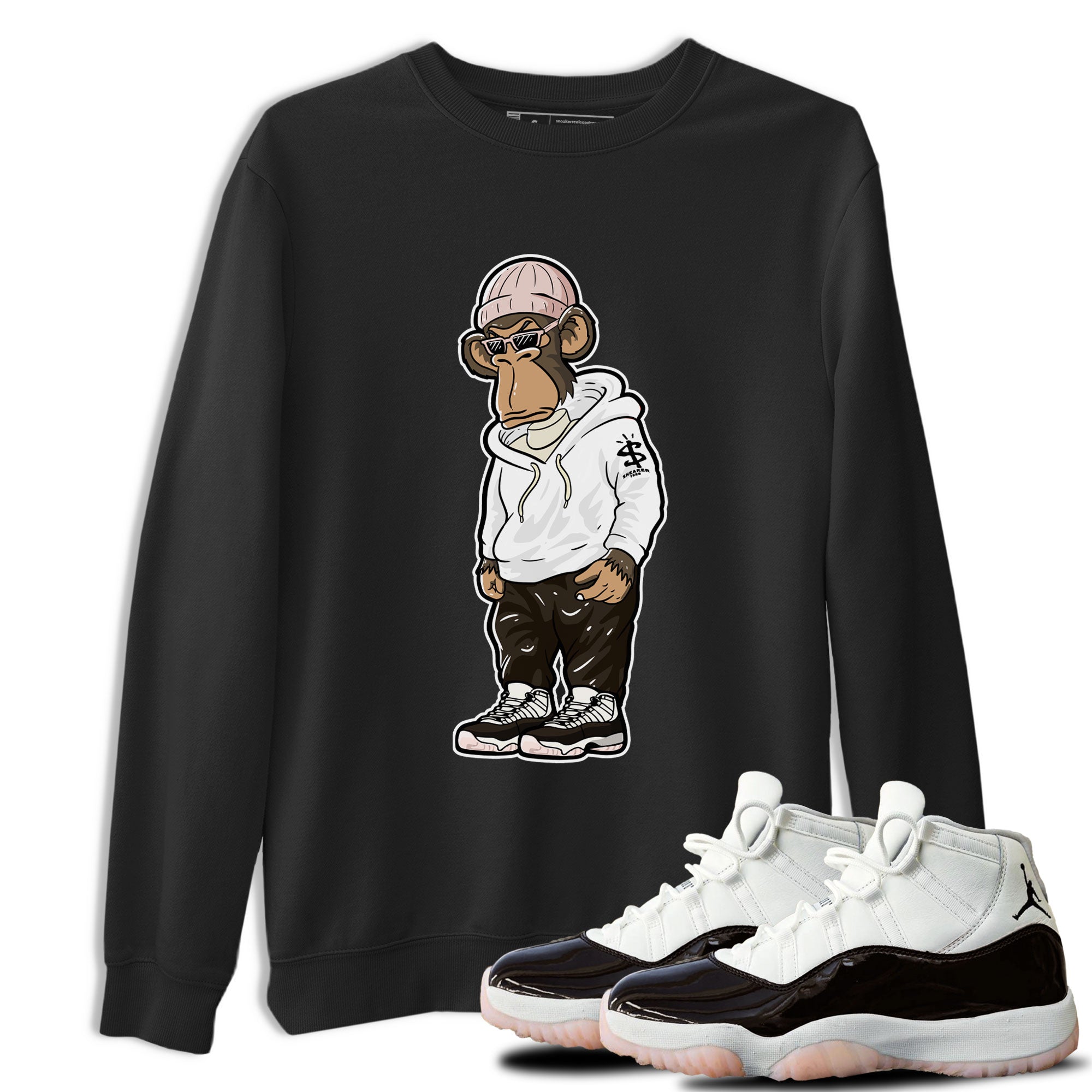 11s Neapolitan shirt to match jordans Sneakerhead Monkey sneaker matching t-shirts and clothing Air Jordan 11 Neapolitan Drip Gear Zone Cotton Casual Unisex Black 1 T-Shirt