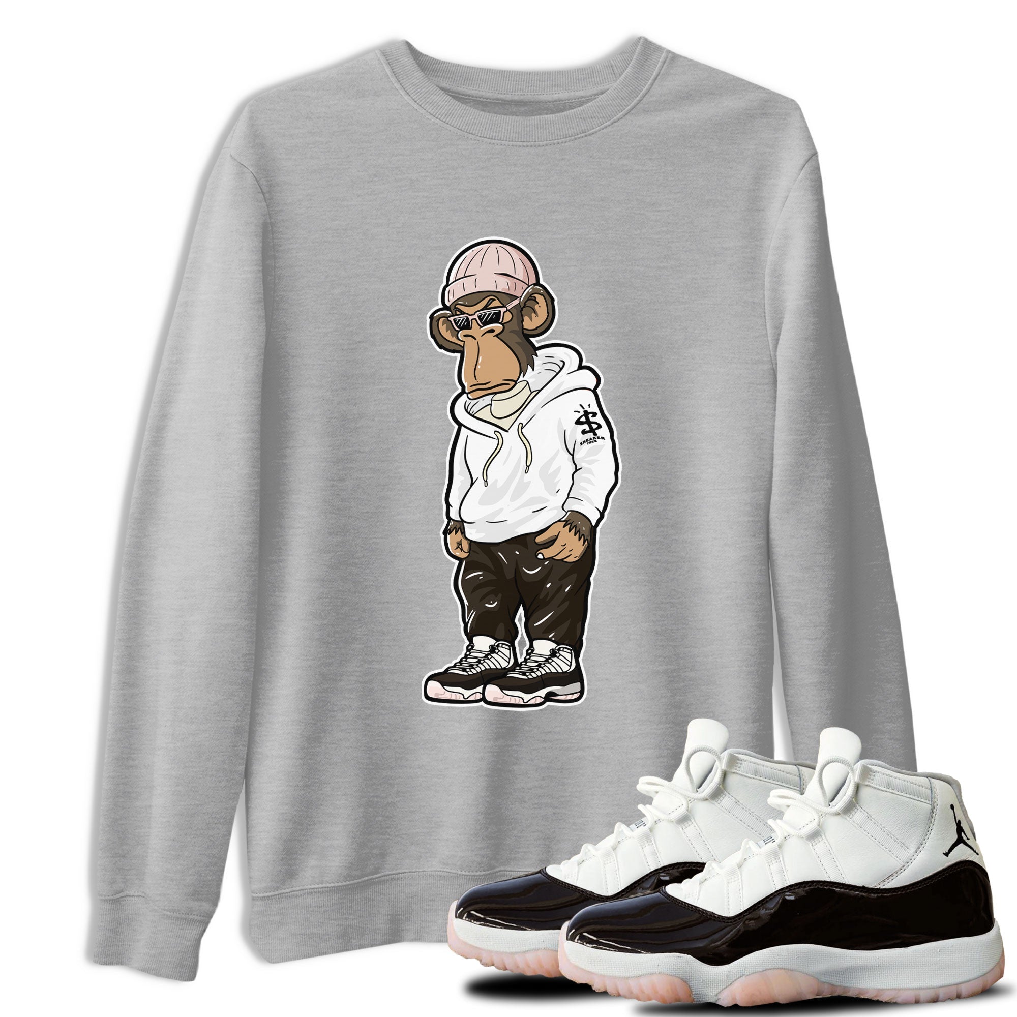 11s Neapolitan shirt to match jordans Sneakerhead Monkey sneaker matching t-shirts and clothing Air Jordan 11 Neapolitan Drip Gear Zone Cotton Casual Unisex Heather Grey 1 T-Shirt