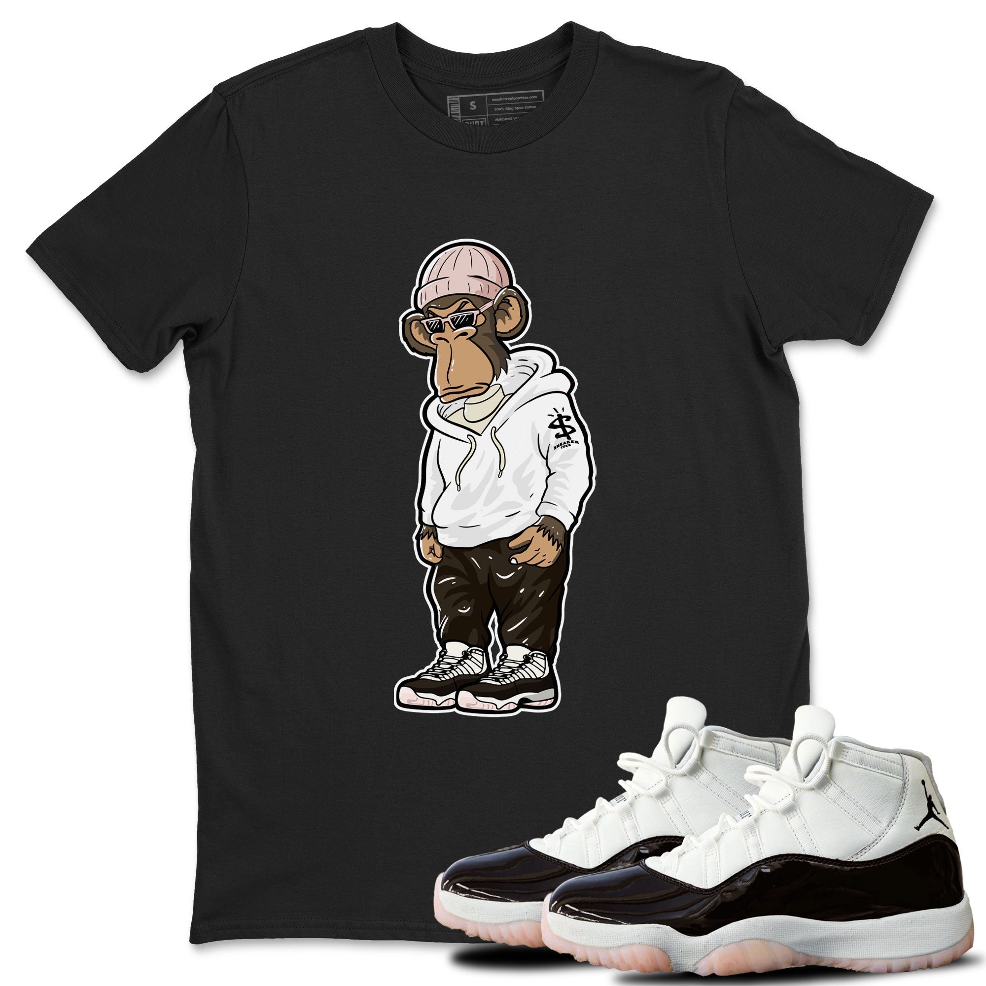 11s Neapolitan shirt to match jordans Sneakerhead Monkey sneaker matching t-shirts and clothing Air Jordan 11 Neapolitan Drip Gear Zone Cotton Casual Unisex Black 1 T-Shirt