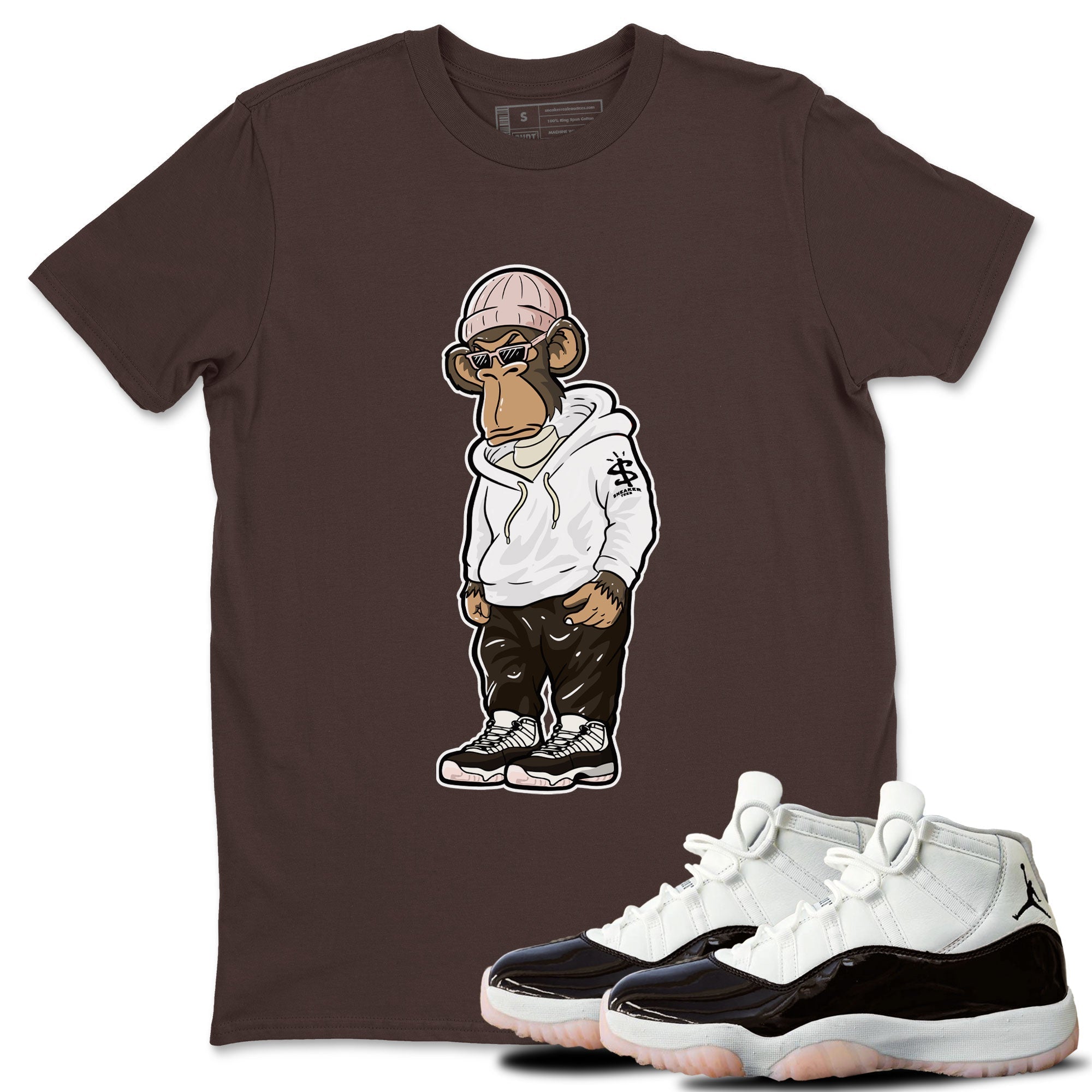 11s Neapolitan shirt to match jordans Sneakerhead Monkey sneaker matching t-shirts and clothing Air Jordan 11 Neapolitan Drip Gear Zone Cotton Casual Unisex Dark Chocolate 1 T-Shirt