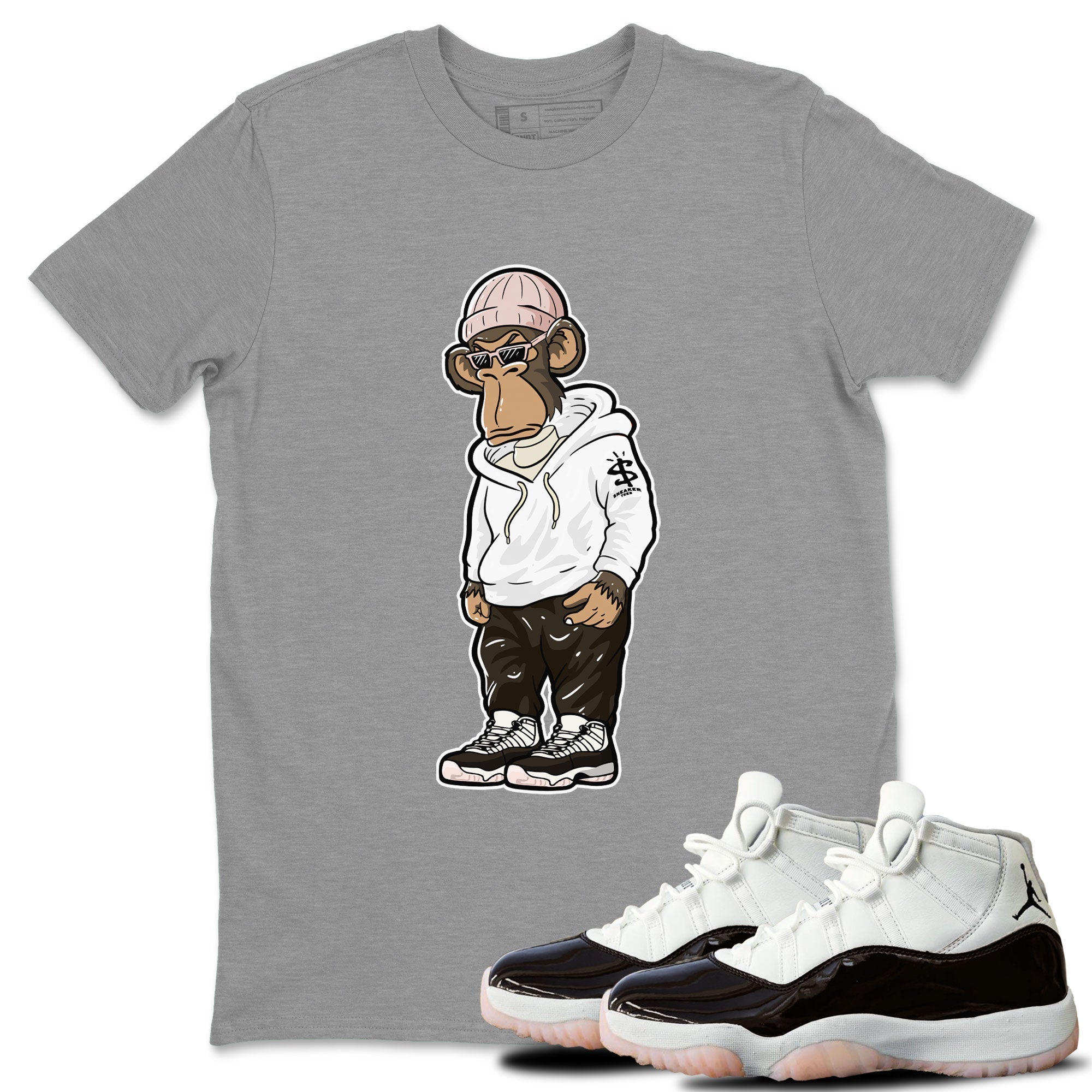 11s Neapolitan shirt to match jordans Sneakerhead Monkey sneaker matching t-shirts and clothing Air Jordan 11 Neapolitan Drip Gear Zone Cotton Casual Unisex Heather Grey 1 T-Shirt