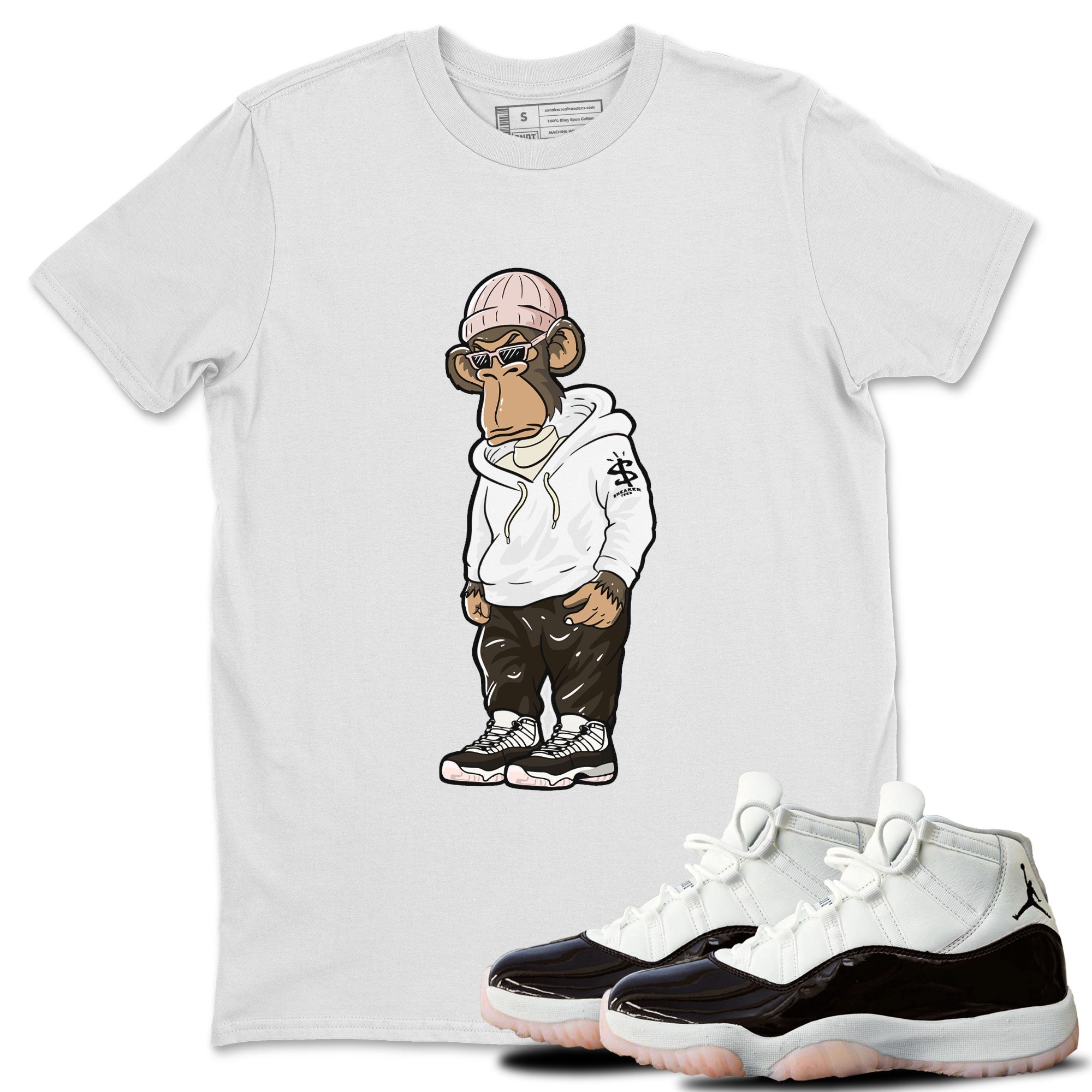 11s Neapolitan shirt to match jordans Sneakerhead Monkey sneaker matching t-shirts and clothing Air Jordan 11 Neapolitan Drip Gear Zone Cotton Casual Unisex White 1 T-Shirt