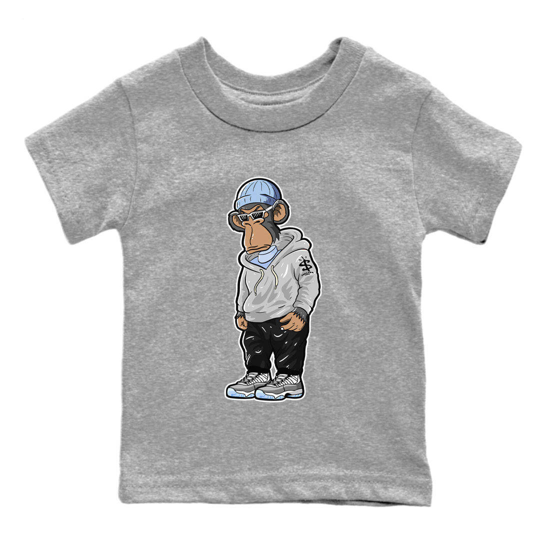 Air Jordan 11 White Cement Sneaker Match Tees Sneakerhead Monkey Streetwear Sneaker Shirt Jordan 11 Retro White Cement Sneaker Release Tees Kids Shirts Heather Grey 2