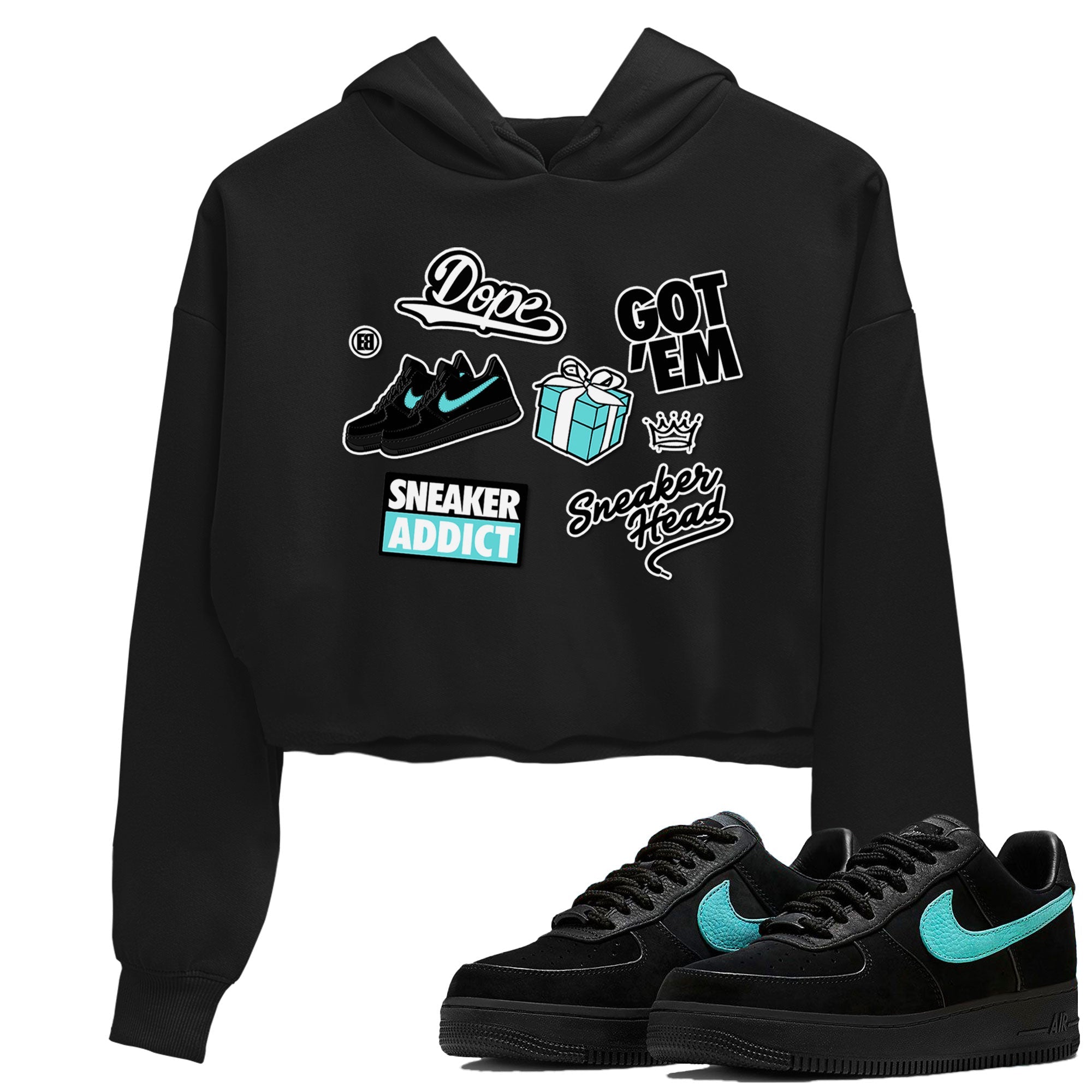 Air Force 1 x Tiffany shirt to match jordans Sneakerhead Sticker sneaker tees Air Force 1 Tiffany Drip Gear Zone Black 1 crop length shirt