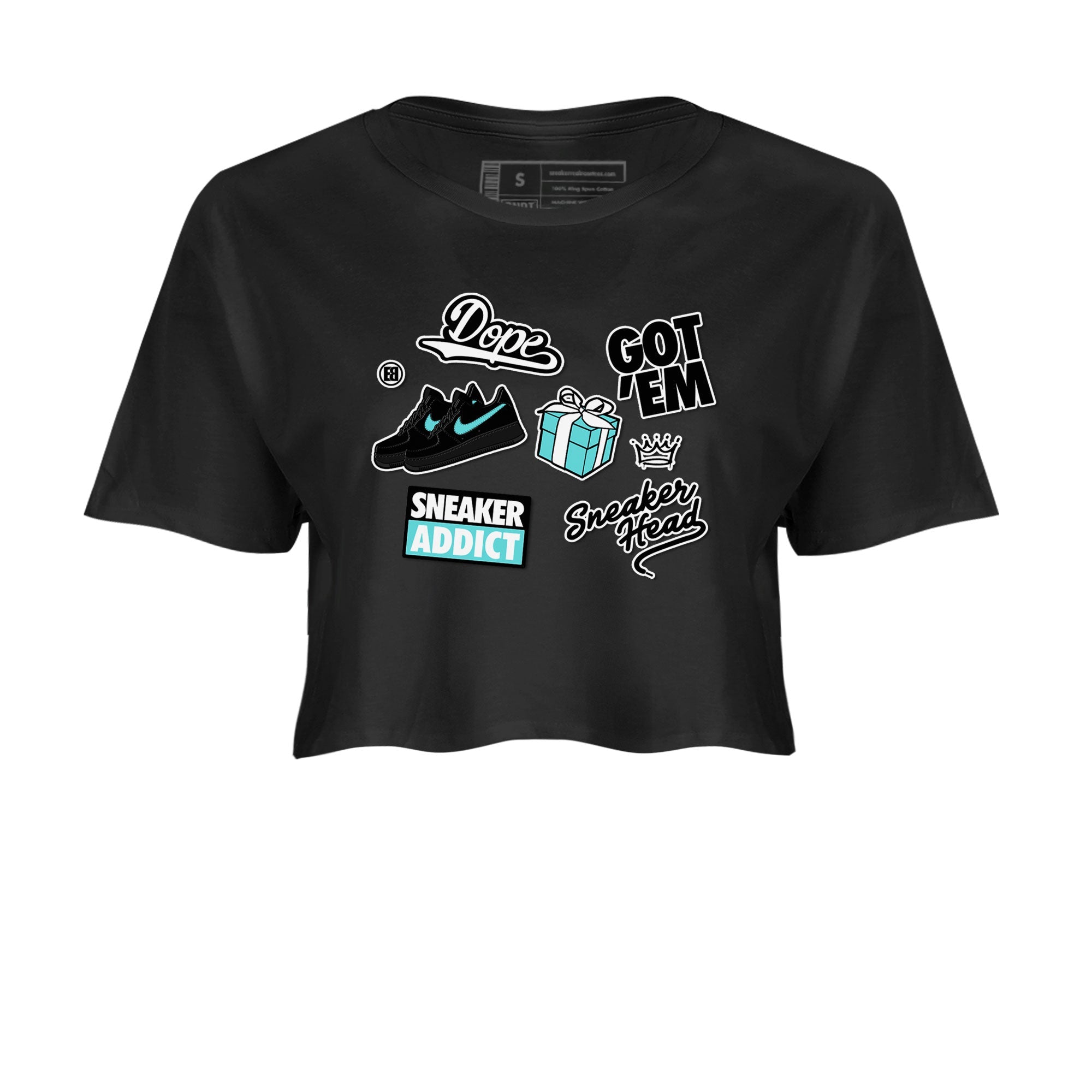 Air Force 1 x Tiffany shirt to match jordans Sneakerhead Sticker sneaker tees Air Force 1 Tiffany Drip Gear Zone Black 2 crop length shirt