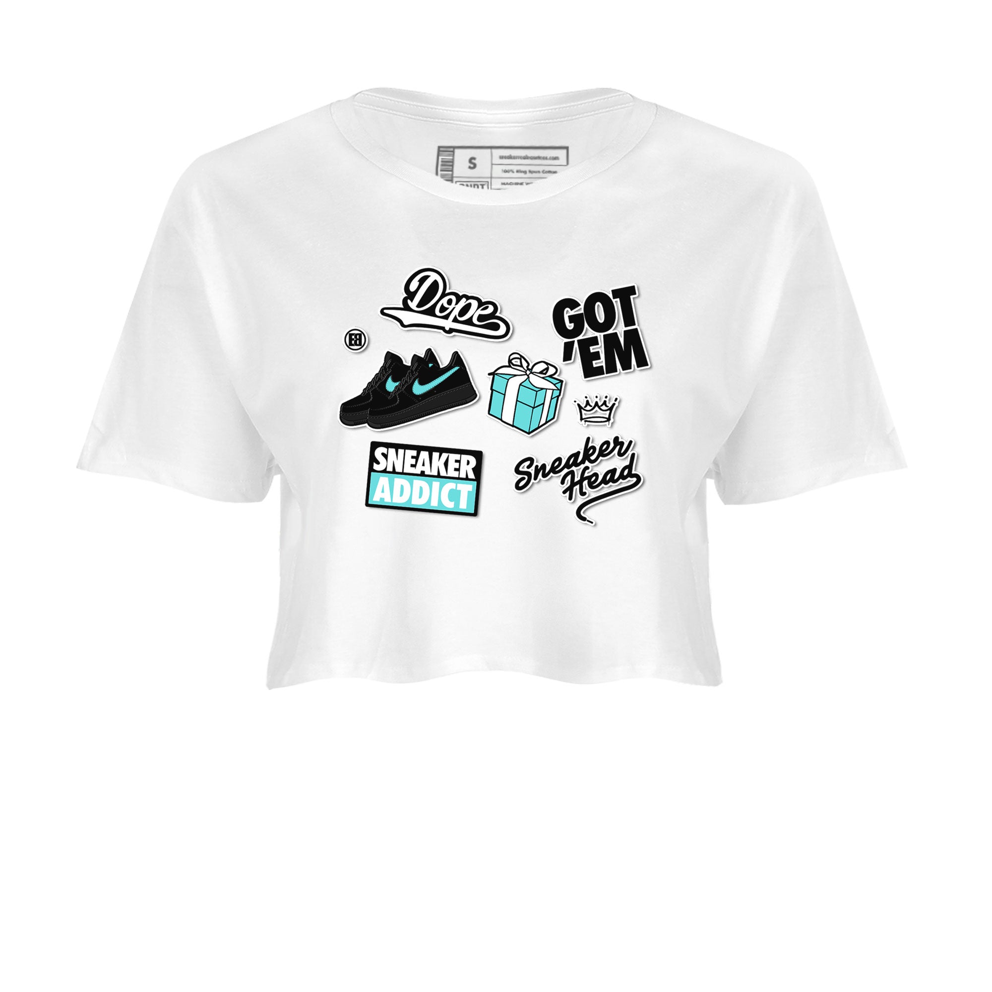 Air Force 1 x Tiffany shirt to match jordans Sneakerhead Sticker sneaker tees Air Force 1 Tiffany Drip Gear Zone White 2 crop length shirt