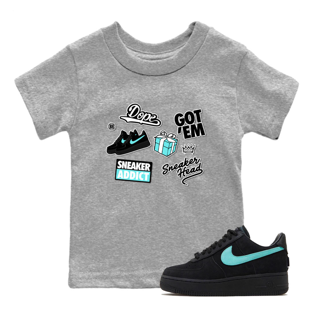 Air Force 1 x Tiffany shirt to match jordans Sneakerhead Sticker sneaker tees Air Force 1 Tiffany Drip Gear Zone baby toddler Heather Grey 1 cotton Shirt