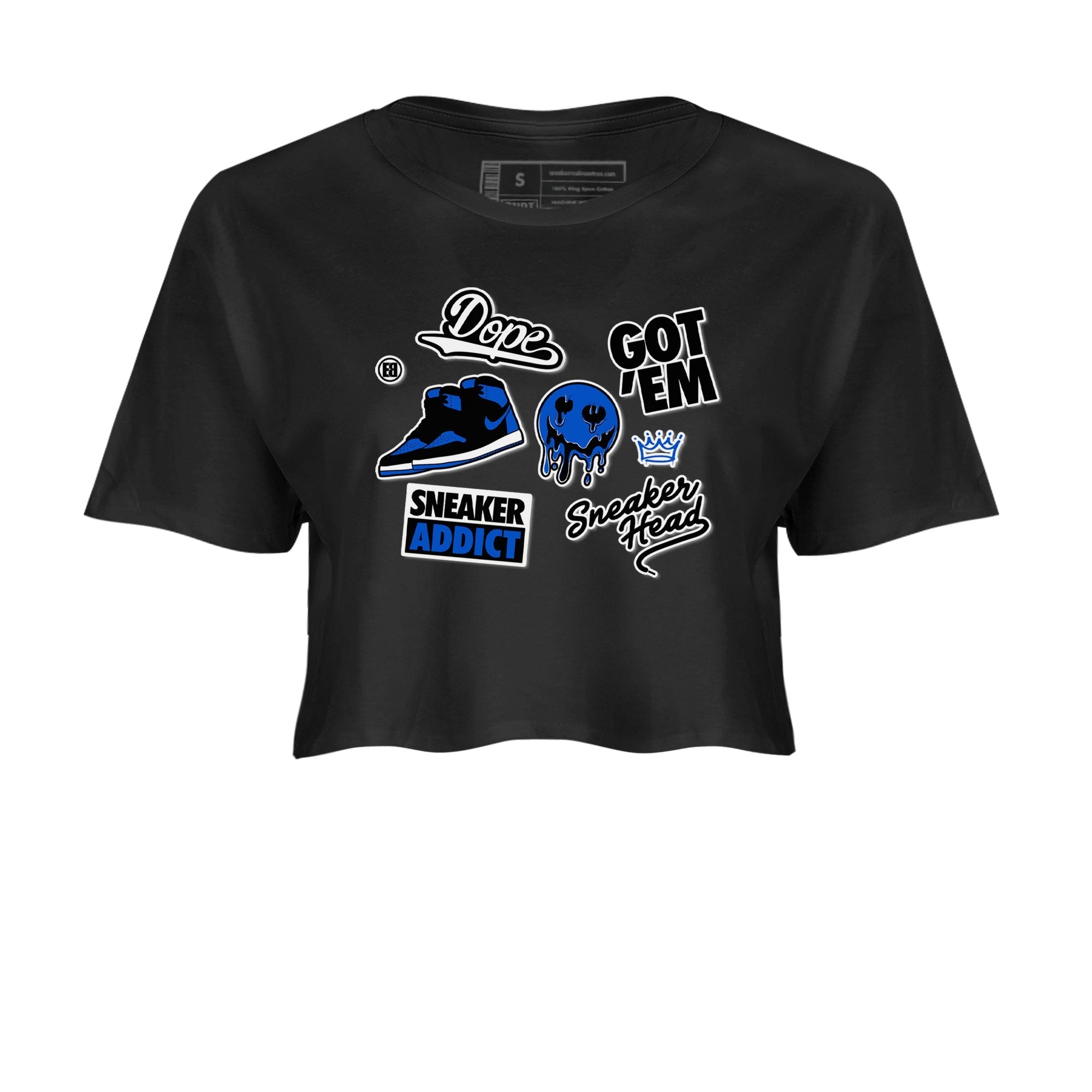 Jordan 1 Retro High OG Royal Reimagined shirt to match jordans Sneakerhead Sticker sneaker matching tees Air Jordan 1 Royal Reimagined Drip Gear Zones Black 2 Crop T-Shirt
