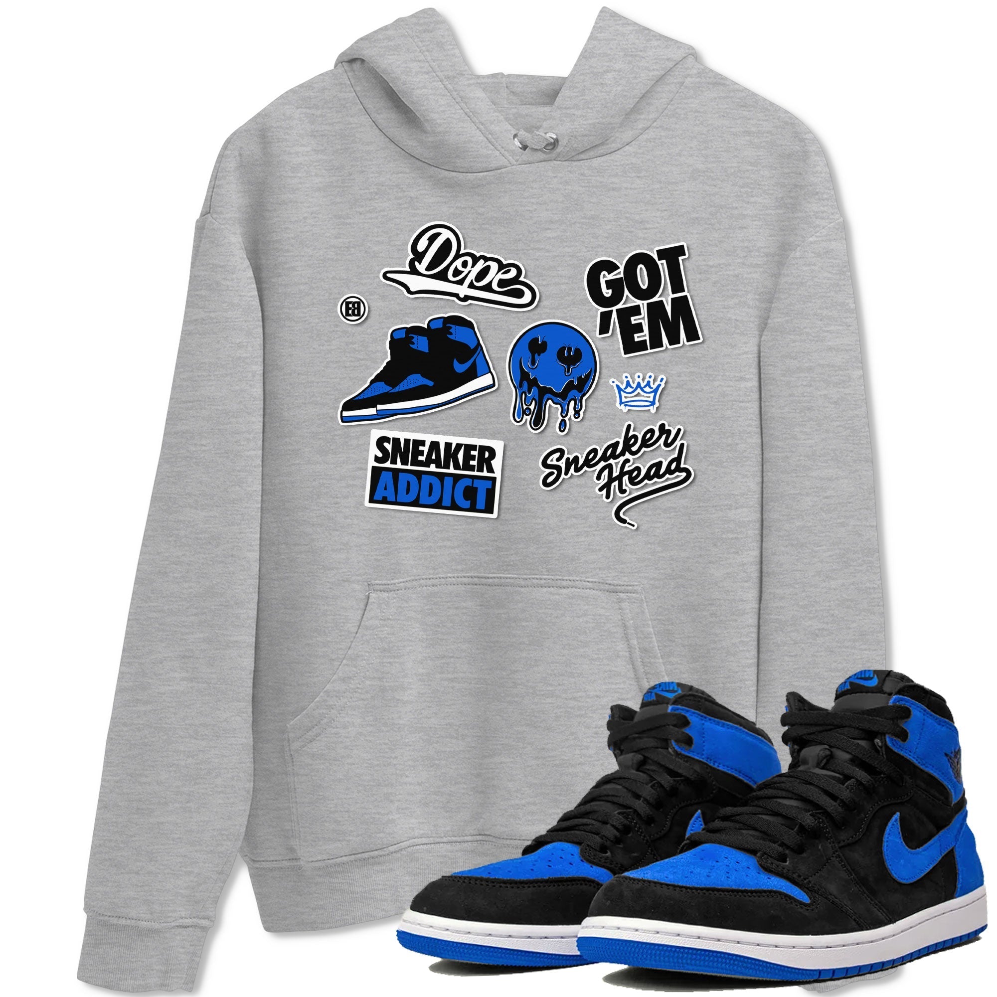 Jordan 1 Retro High OG Royal Reimagined shirt to match jordans Sneakerhead Sticker sneaker matching tees Air Jordan 1 Royal Reimagined Drip Gear Zones Unisex Heather Grey 1 T-Shirt