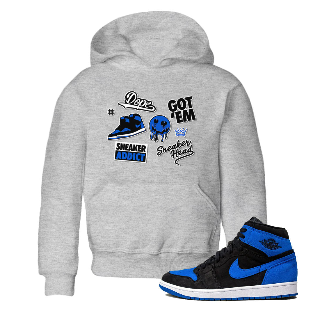 Jordan 1 Retro High OG Royal Reimagined shirt to match jordans Sneakerhead Sticker sneaker matching tees Air Jordan 1 Royal Reimagined Drip Gear Zones Baby Toddler Heather Grey 1 T-Shirt