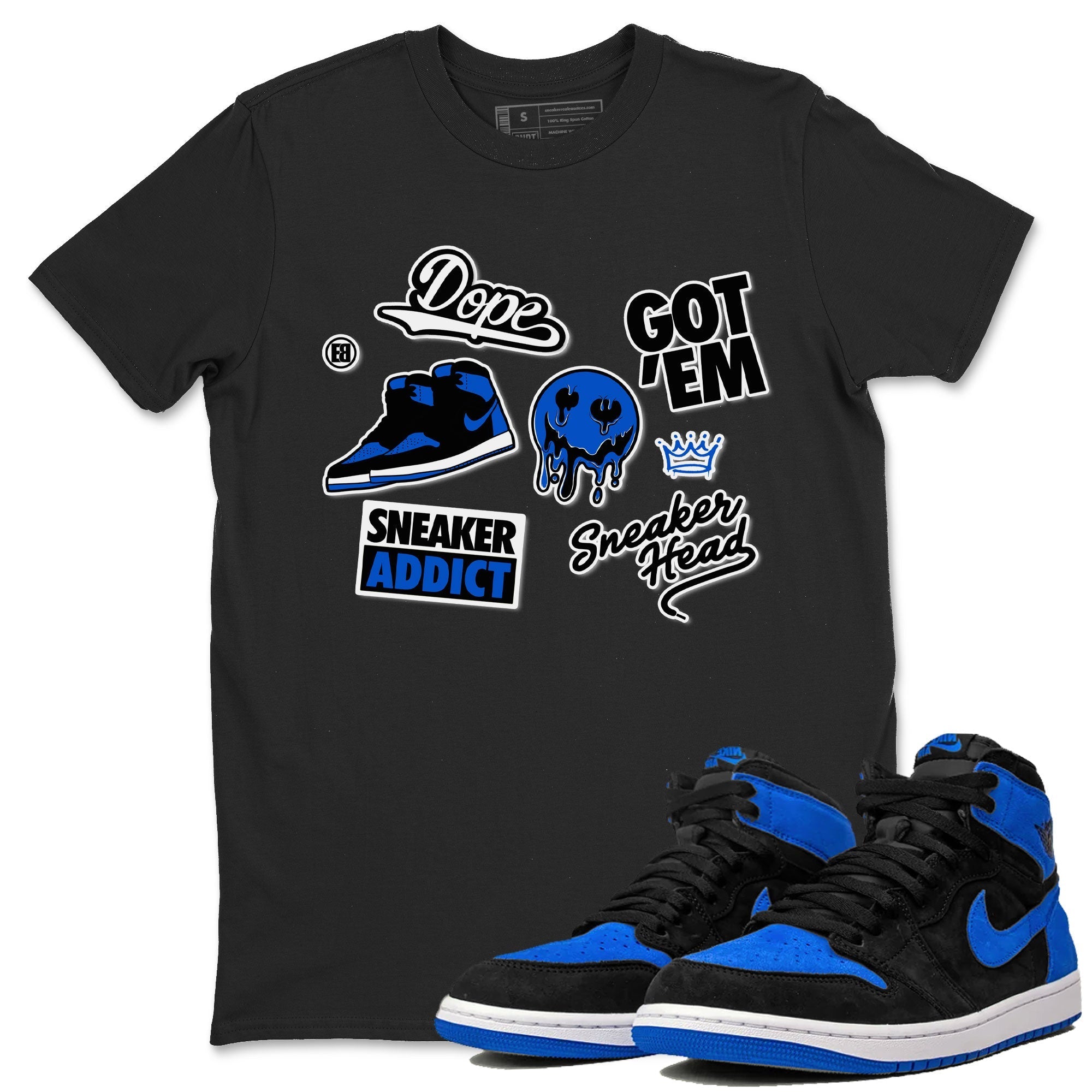 Jordan 1 Retro High OG Royal Reimagined shirt to match jordans Sneakerhead Sticker sneaker matching tees Air Jordan 1 Royal Reimagined Drip Gear Zones Unisex Black 1 T-Shirt