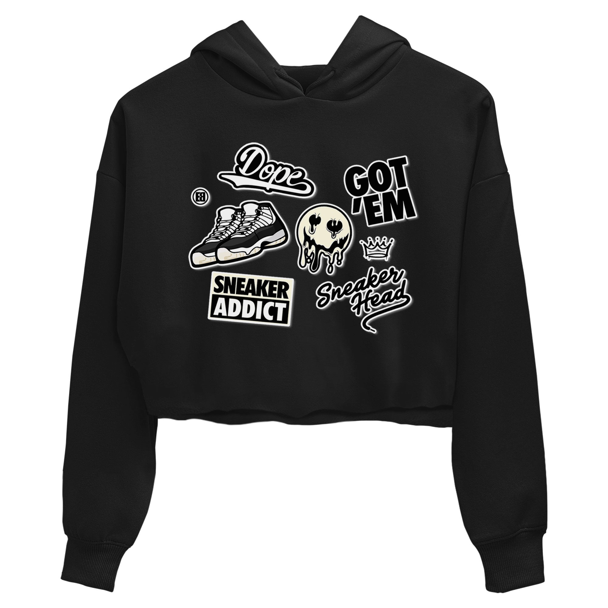 Jordan Rero 11 Gratitude shirt to match jordans Sneakerhead Sticker sneaker matching tees Air Jordan 11 Gratitude Drip Gear Zone Black 2 Crop T-Shirt