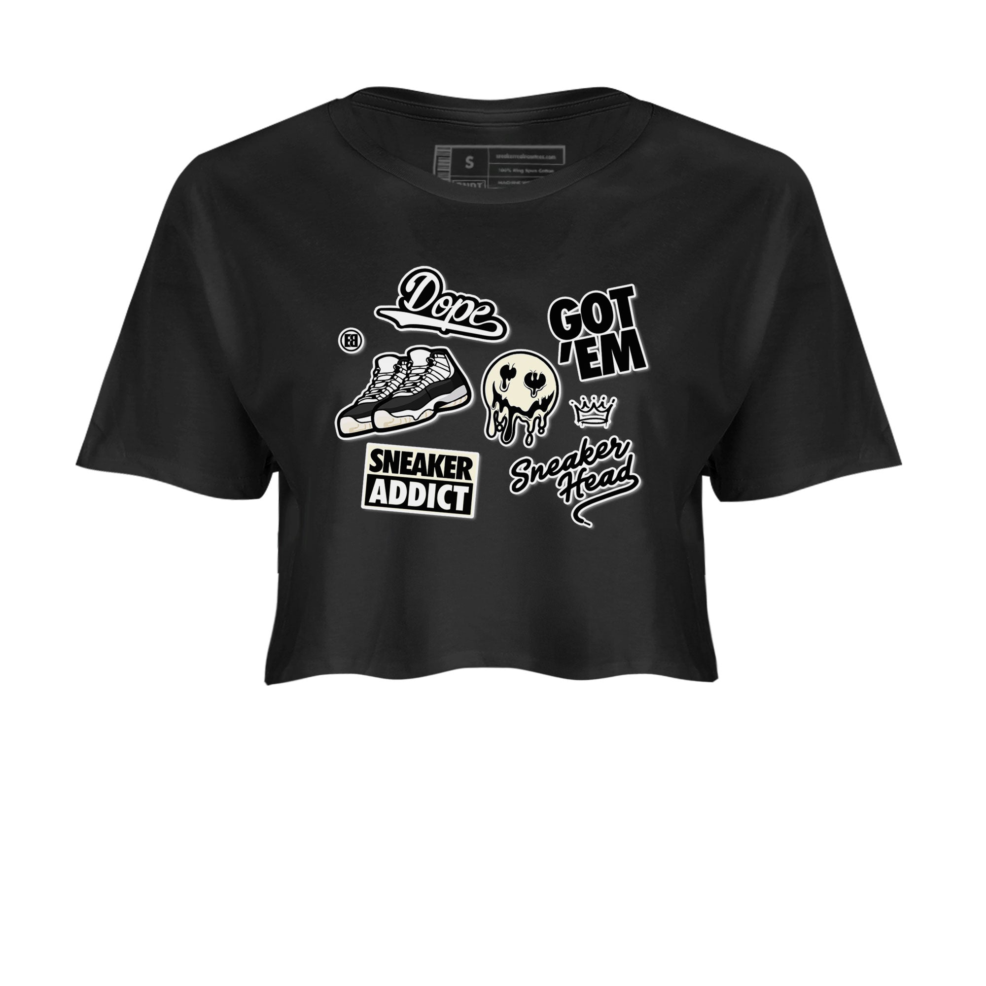 Jordan Rero 11 Gratitude shirt to match jordans Sneakerhead Sticker sneaker matching tees Air Jordan 11 Gratitude Drip Gear Zone Black 2 Crop T-Shirt