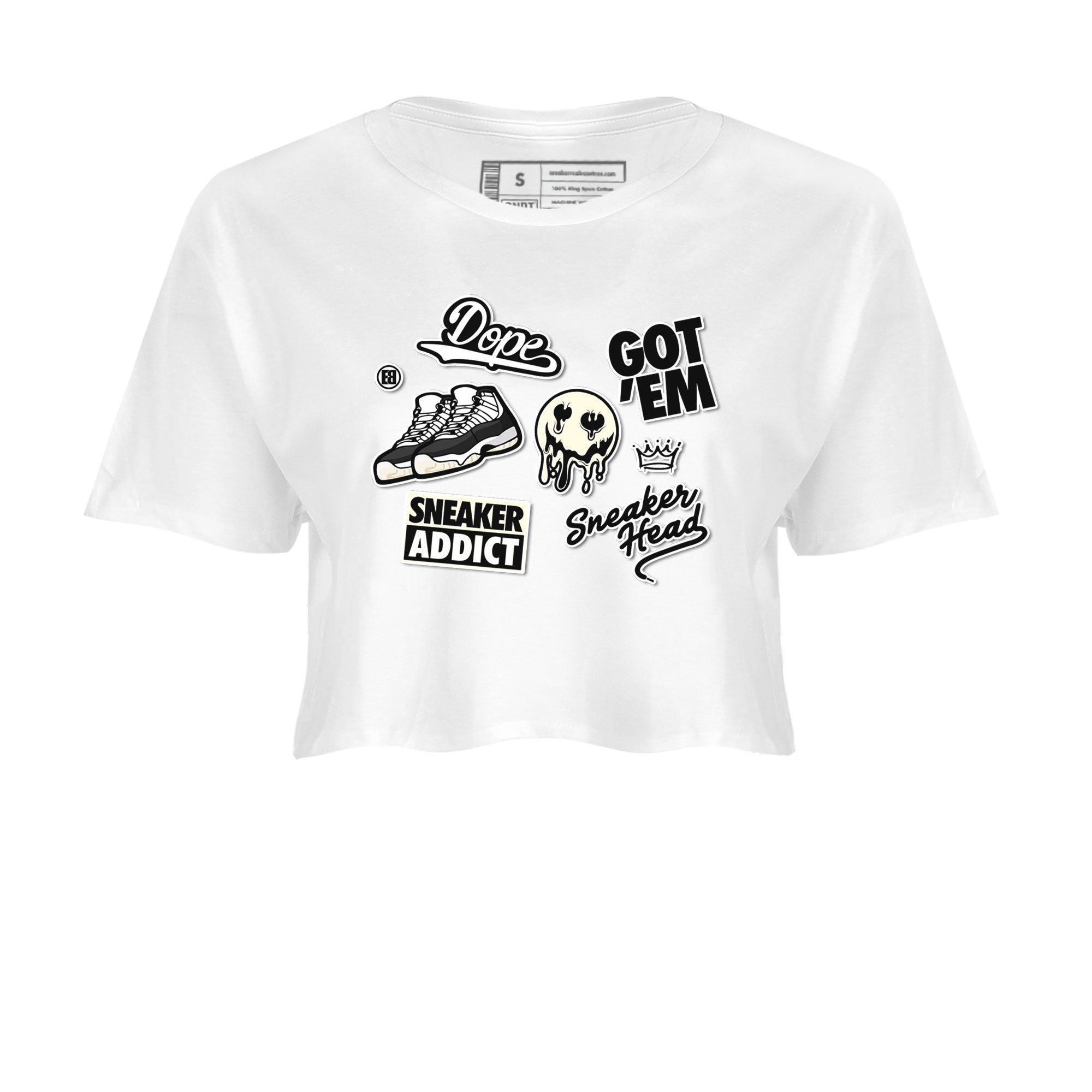 Jordan Rero 11 Gratitude shirt to match jordans Sneakerhead Sticker sneaker matching tees Air Jordan 11 Gratitude Drip Gear Zone White 2 Crop T-Shirt
